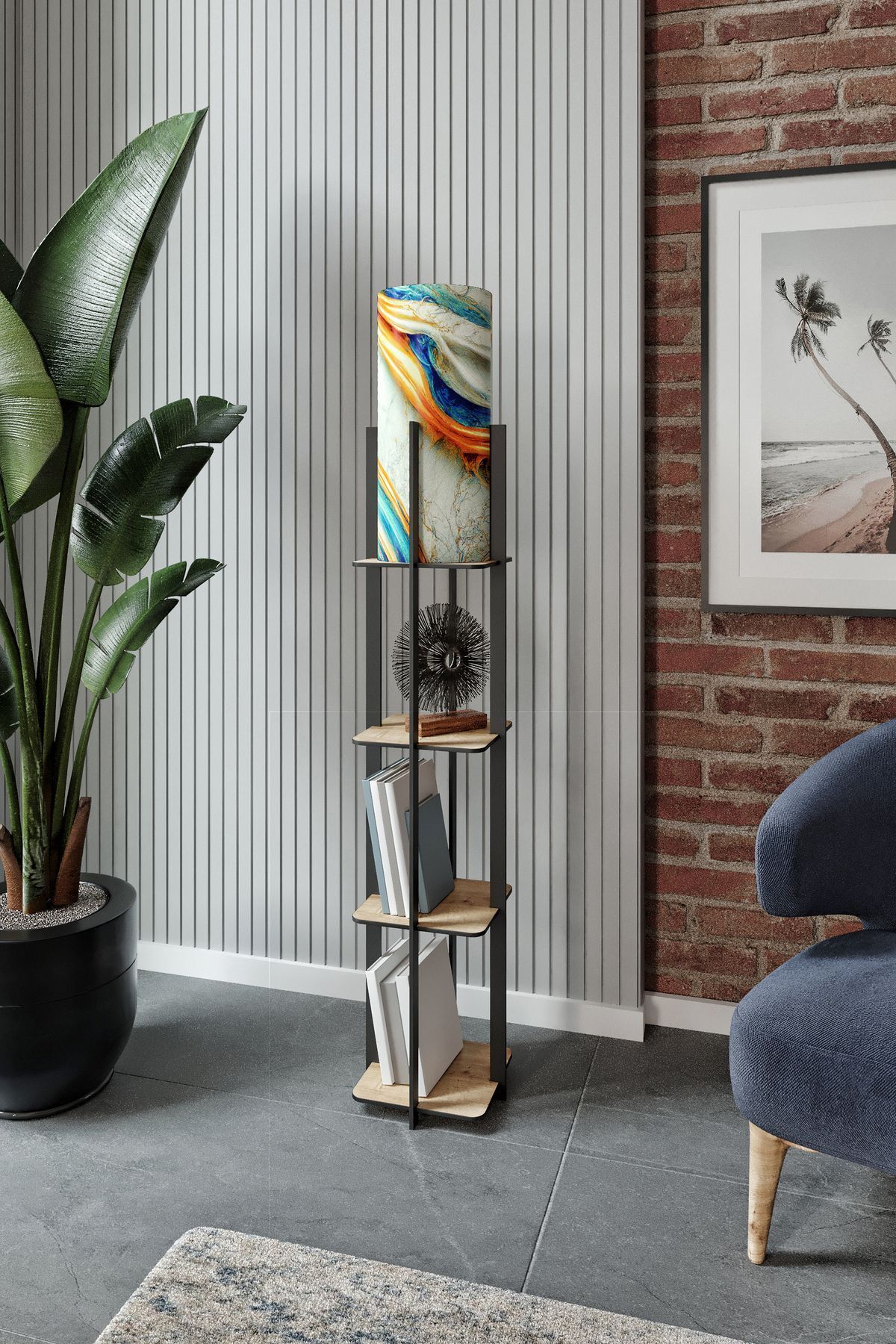 SerenityHaven QUATTRO raflı lambader SAFİR MEŞE