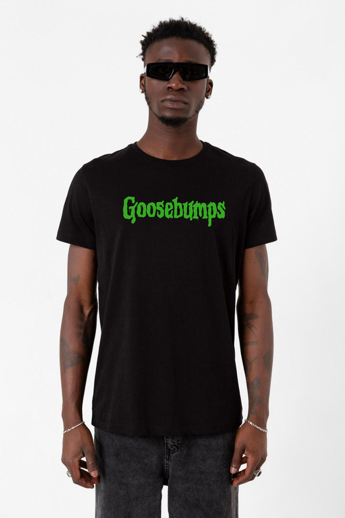 Tshirthane Goosebumps Lettern Siyah Erkek Tshirt