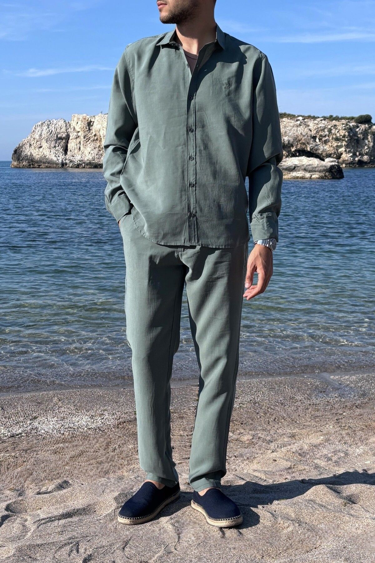 inpool Erkek, Modal, Old Money Culture, Regular Fit, Hi-Quality Gömlek-Pantolon takım G15-304
