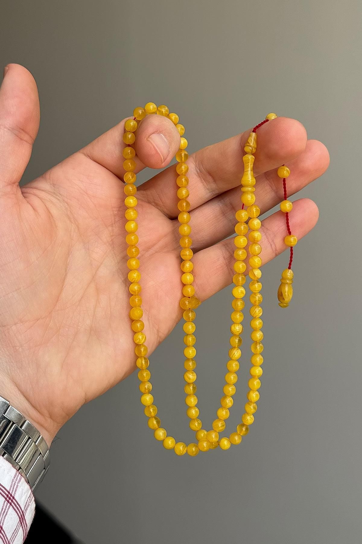 TESBİHKENTİ Özel Seri 99'luk Sarı Sıkma Kehribar Tesbih