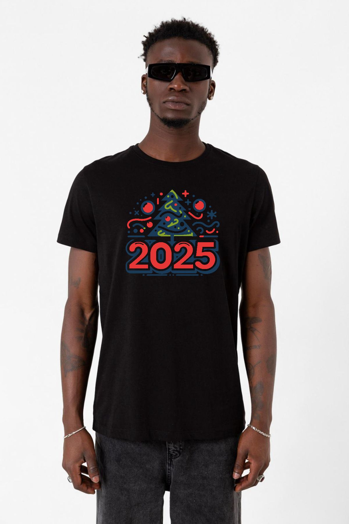 Tshirthane Happy New Year 2025 Essential Siyah Erkek Tshirt