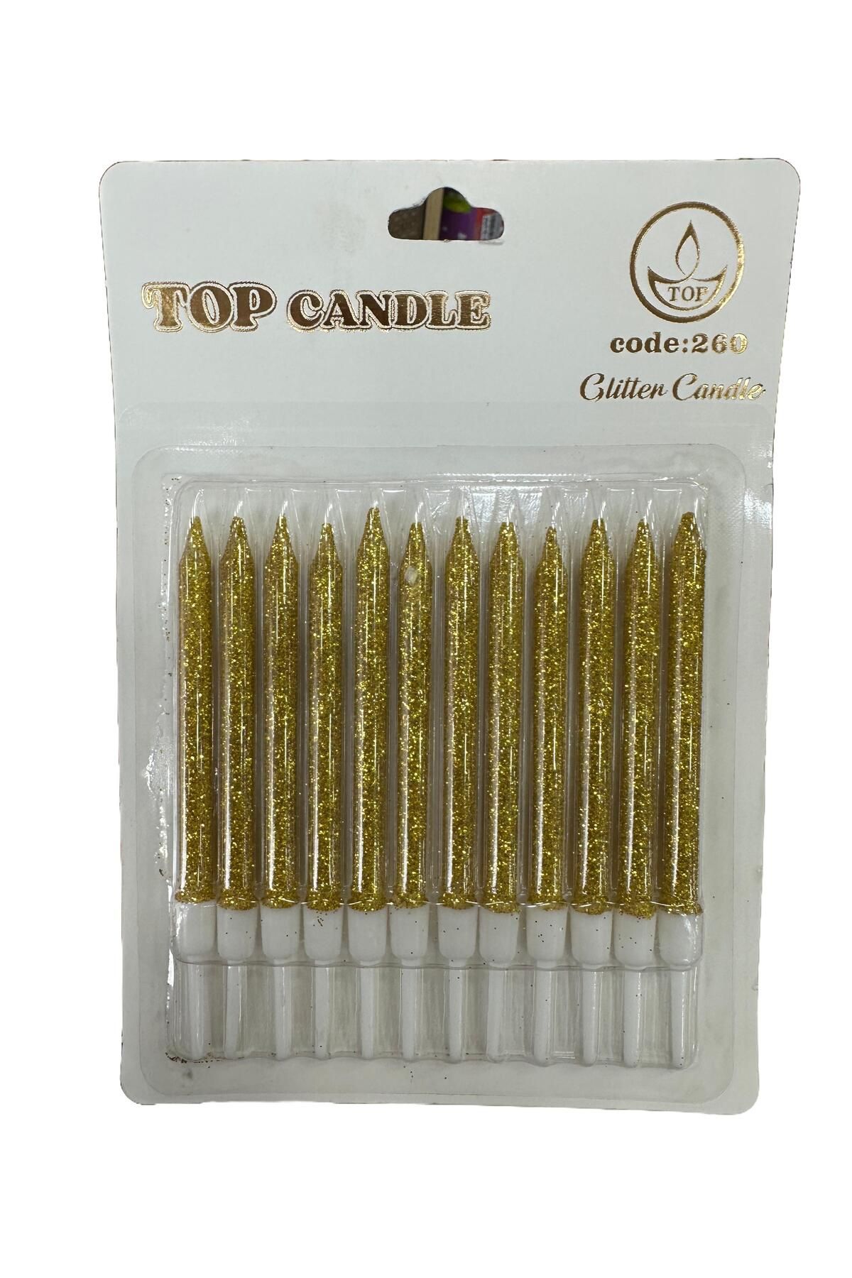 omeyva Simli Doğum Günü Parti Süs Pasta Mumu - Sarı - 8 Cm. - 12 Adetlik Paket