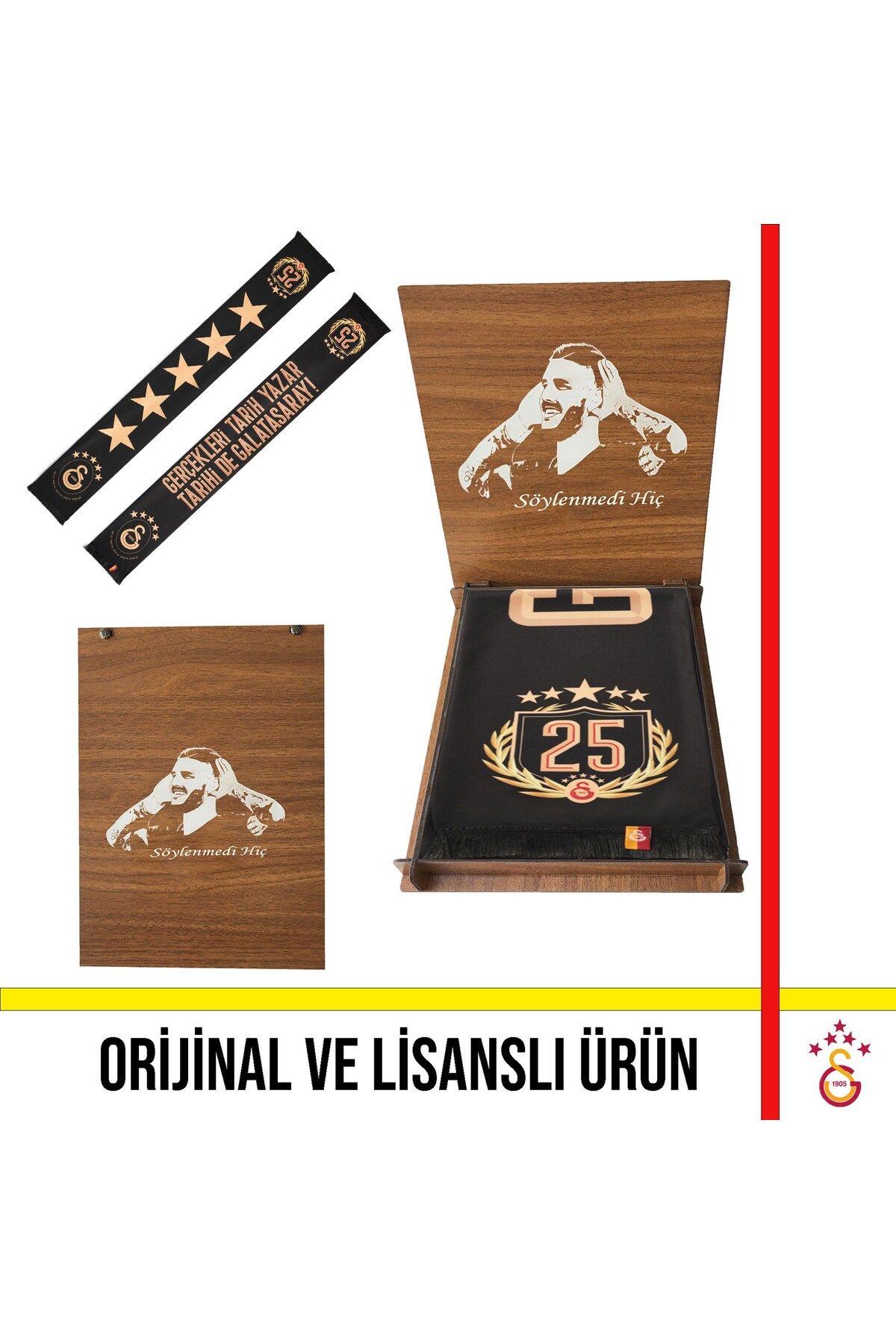 Galatasaray Lisanslı Özel 2025 Şampiyonluk Şal Atkı Icardi Ahşap Kutulu