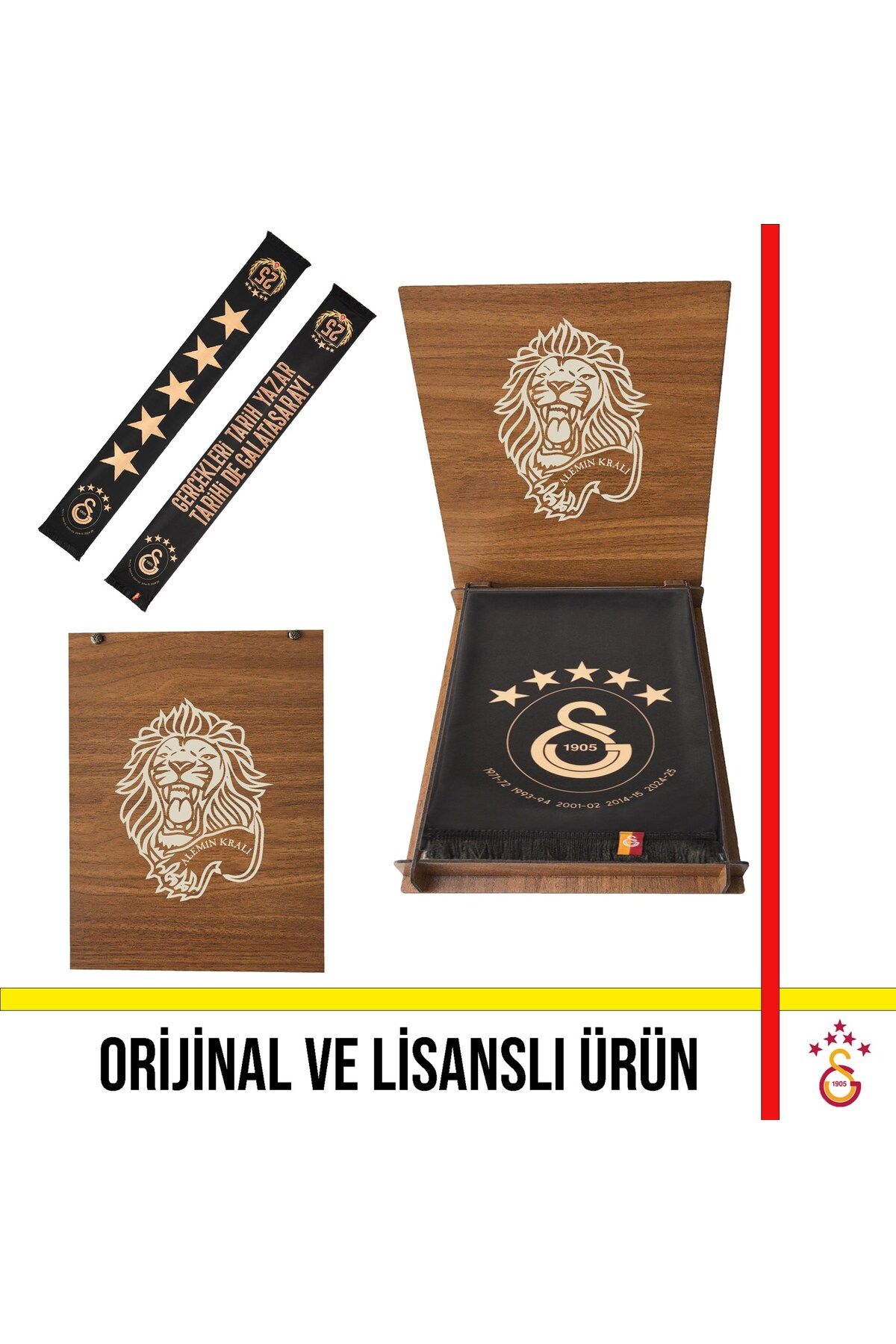 Galatasaray Lisanslı 5 Yıldızlı Gerçekleri Tarih Yazar Şal Atkı Hediye Aslan Ahşap Kutulu