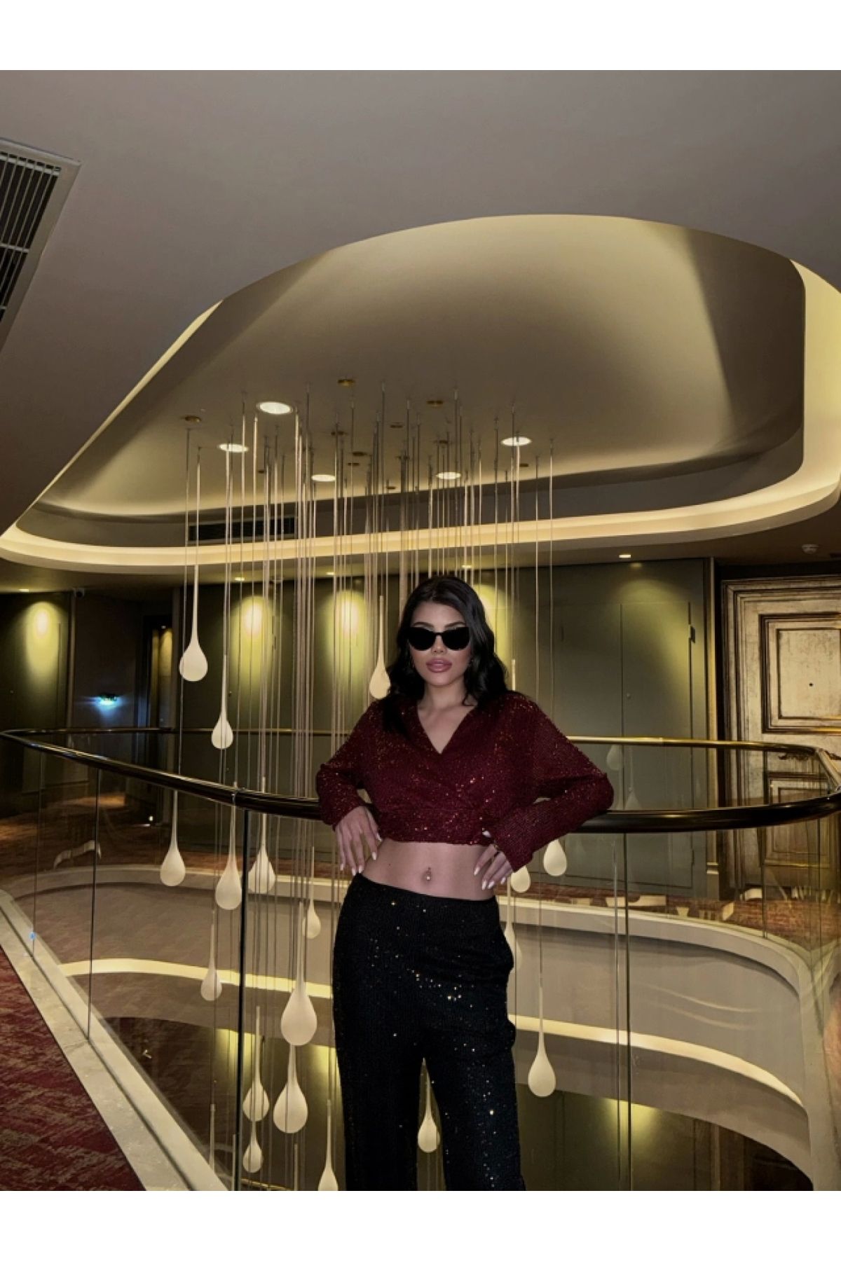 POLEXP Işıltılı Kırmızı Crop Bluz