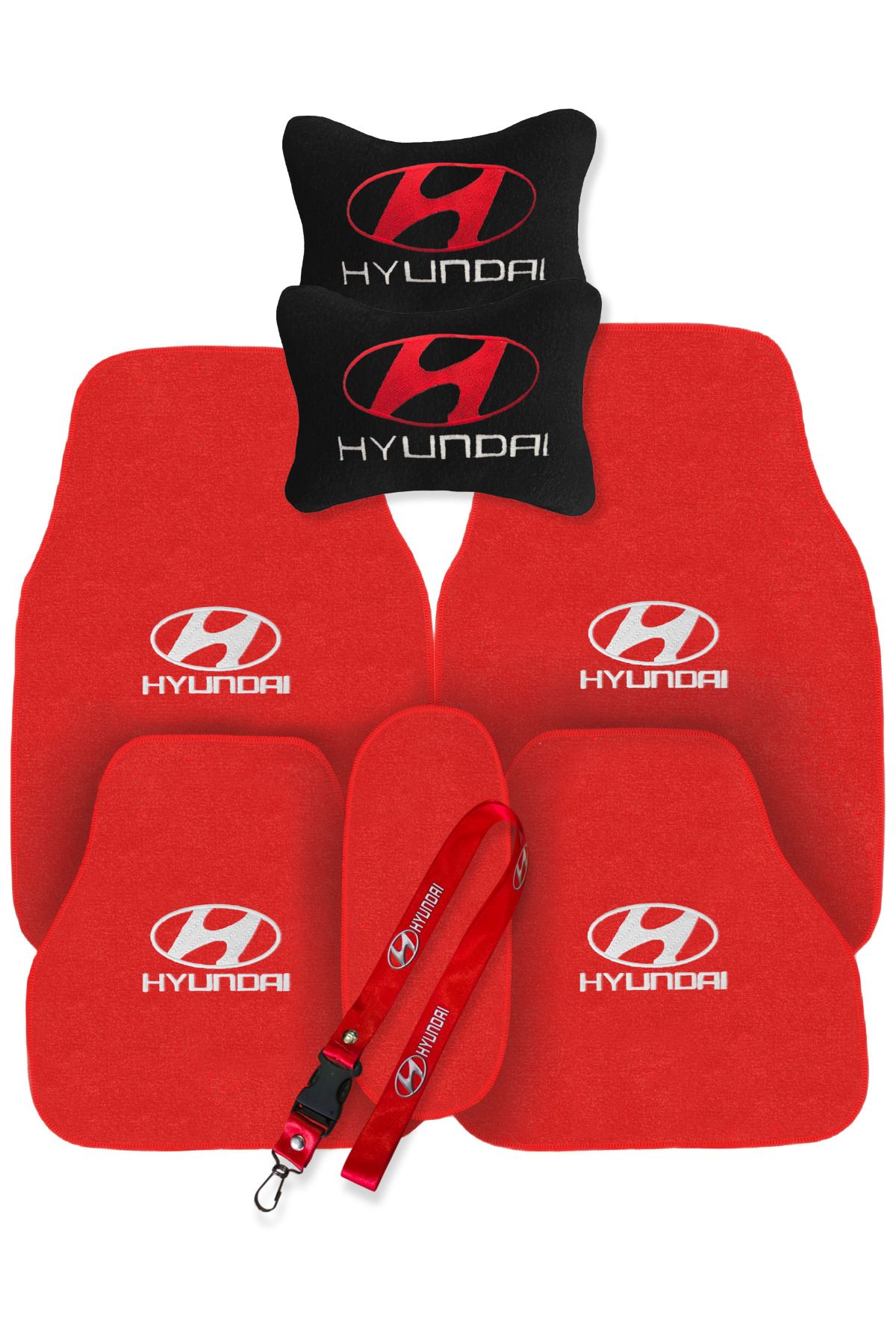 TUSBA MARKET Hyundai Nakış İşlemeli Oto Halı Paspas | Hyundai Araç Seyahat Oto Boyun Yastığı & Oto Ayna Askısı
