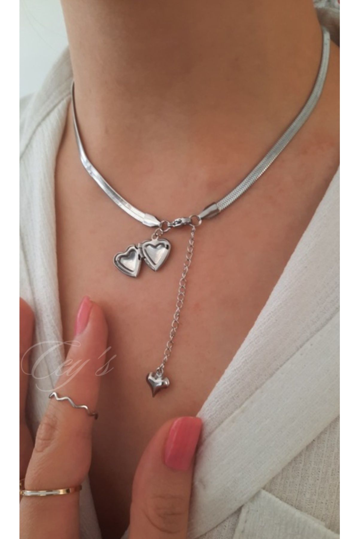 Cey's fashion Çelik Açılan Kalpli Locket Kolye Çelik Kalpli Locket Kolye