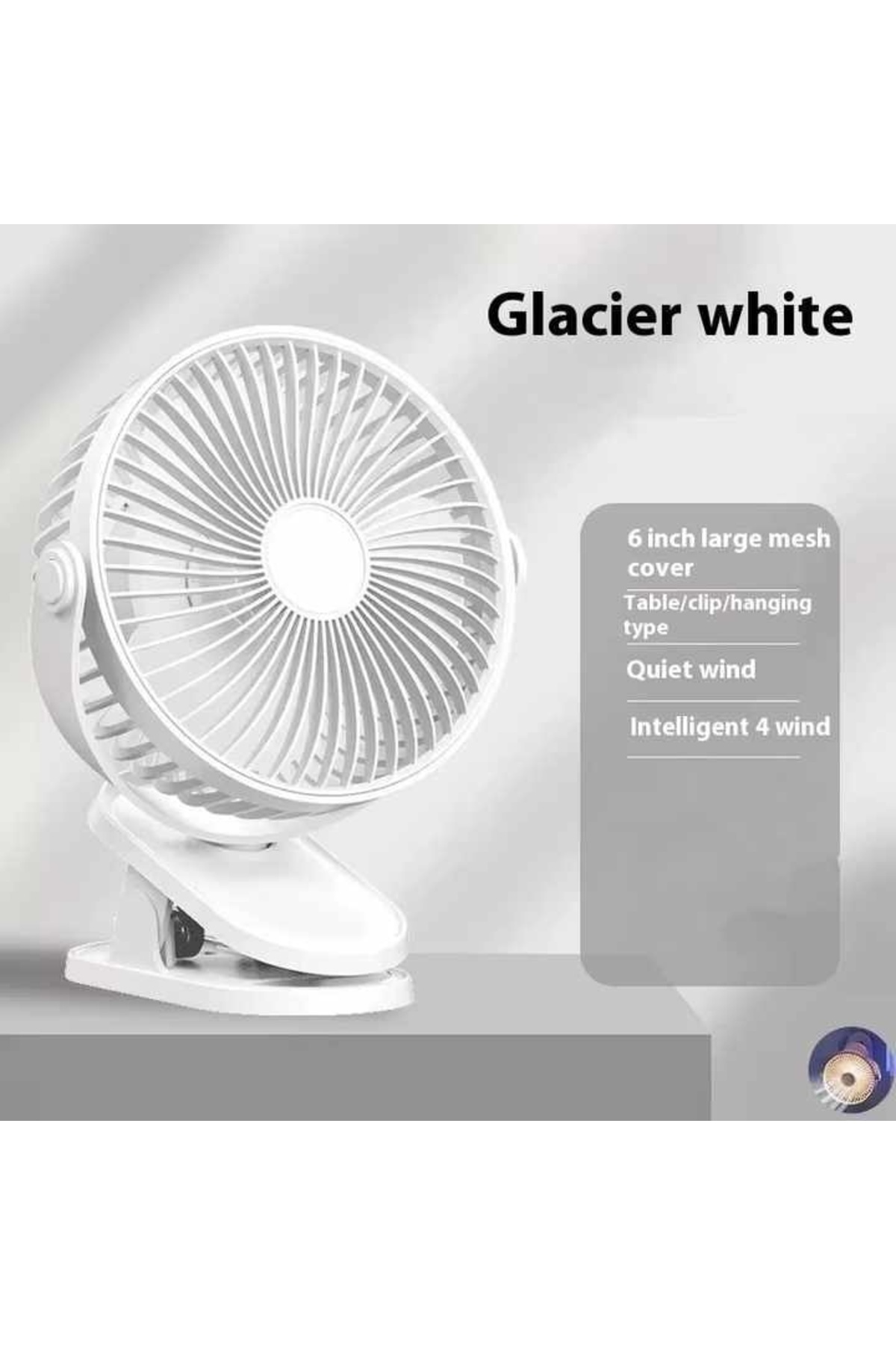 FOXMAG24-Portable fan, with clip, 3 speeds, adjustable design, made of ABS, oscillating, with USB charging, white 4