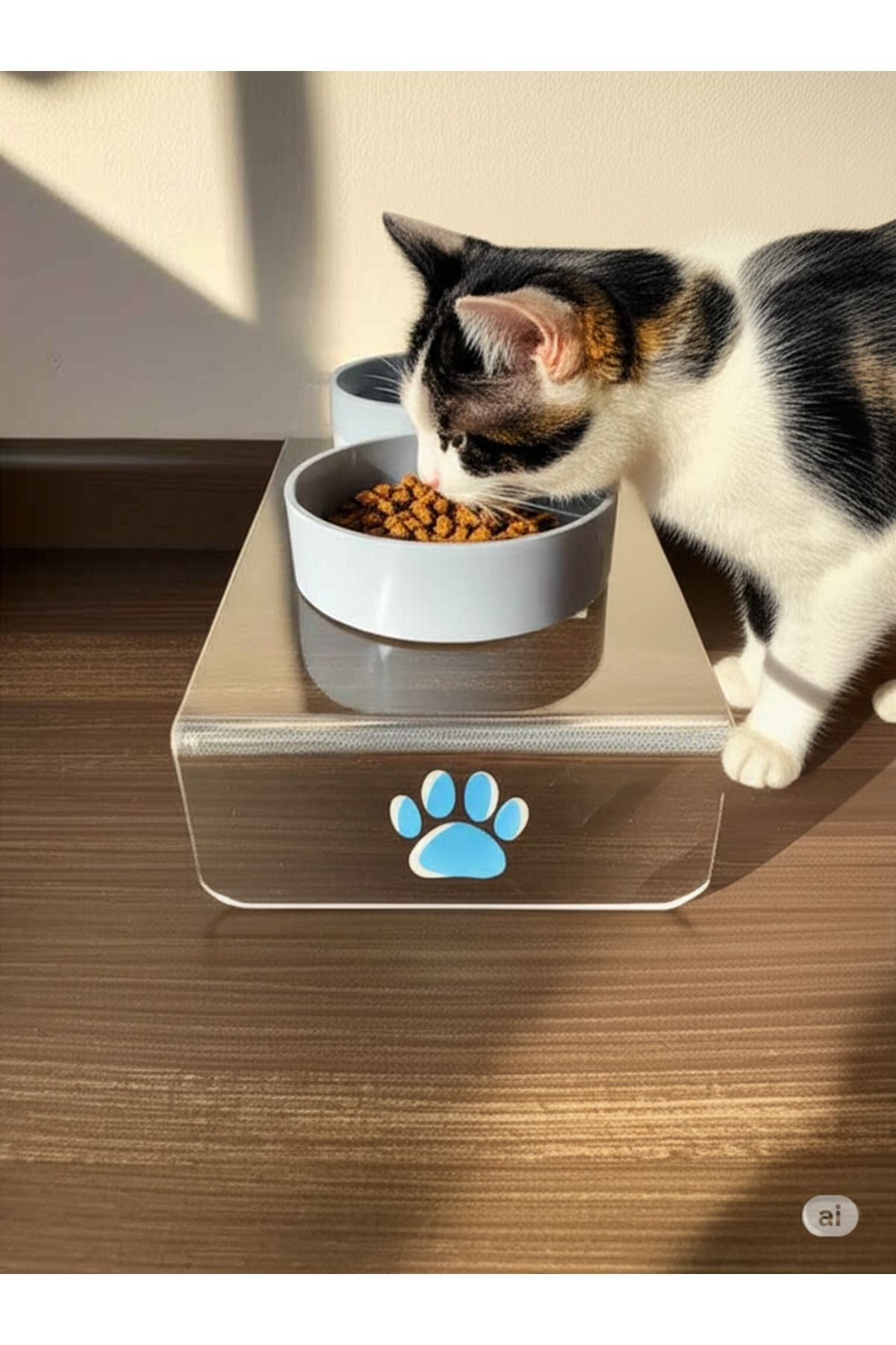 Bilhan 2'li Melemin Dekoratif Kedi-köpek Pleksi Mama-su Kabı