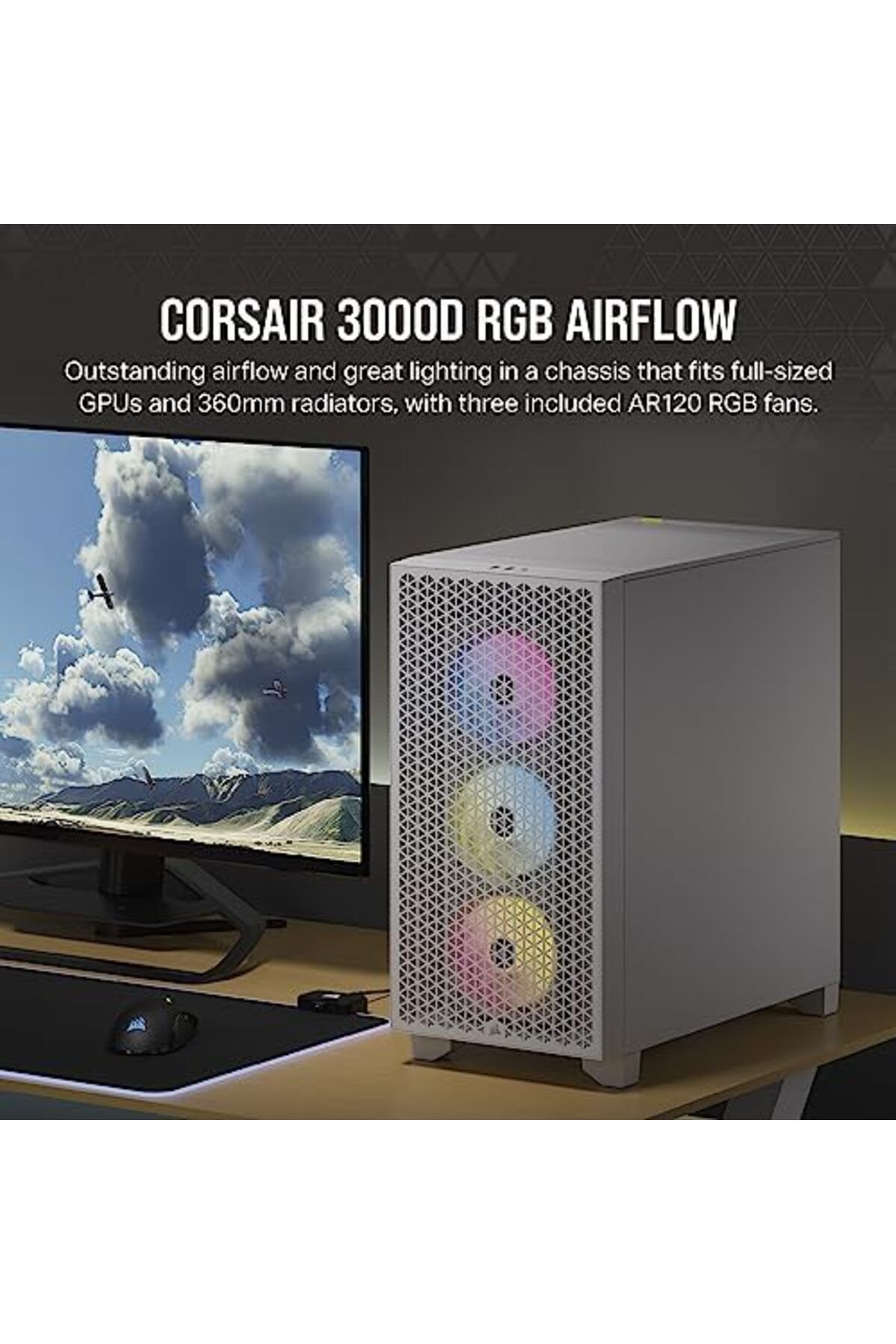 Corsair-Corsair Computer Case Airflow Mid Tower 3 AR120 RGB Fans, High Airflow Design, Supports GPU Three Sl 4