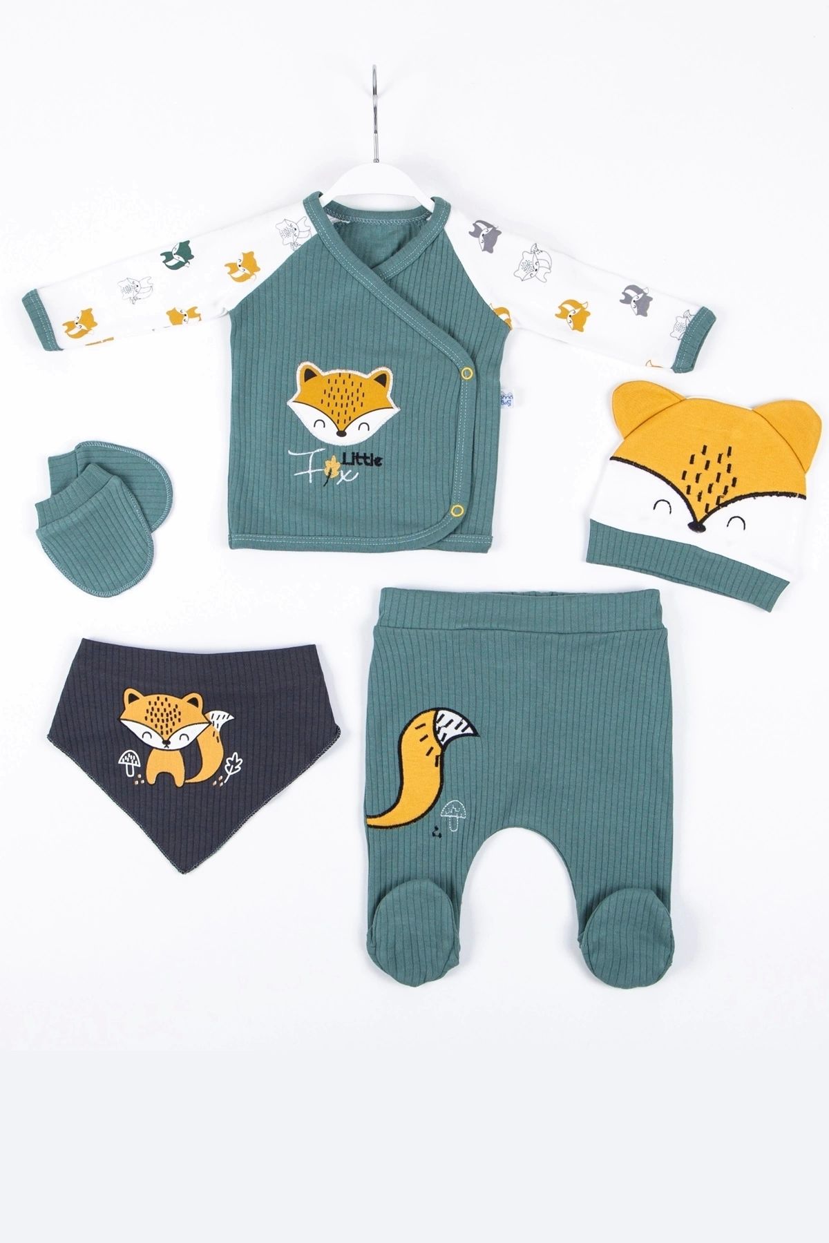 CNDR 3 Ay Bebek Hastane Çıkışı Little Fox Nakış 5'li Erkek Yeşil