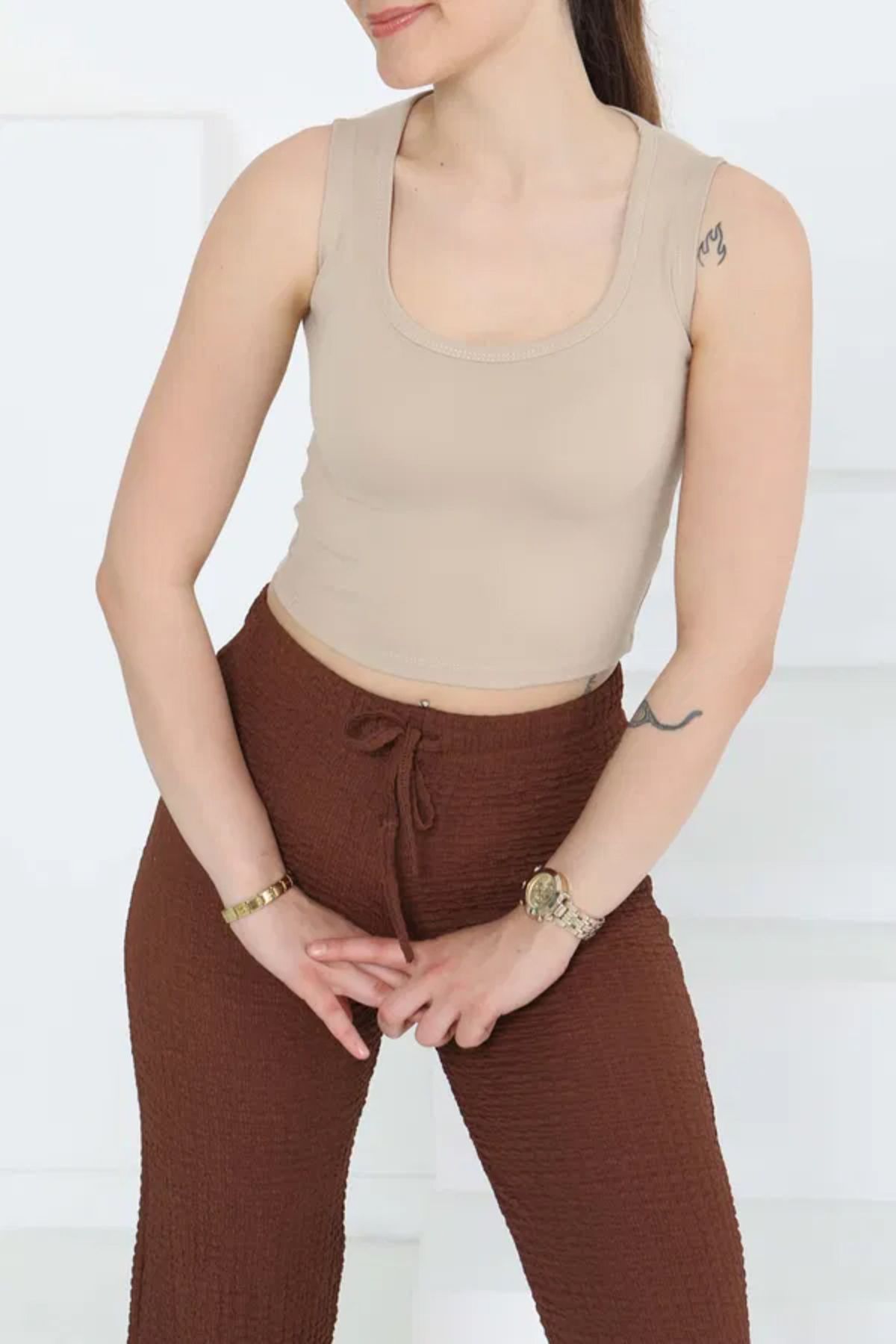 Butik Cupralı Oval Yaka Crop Atlet