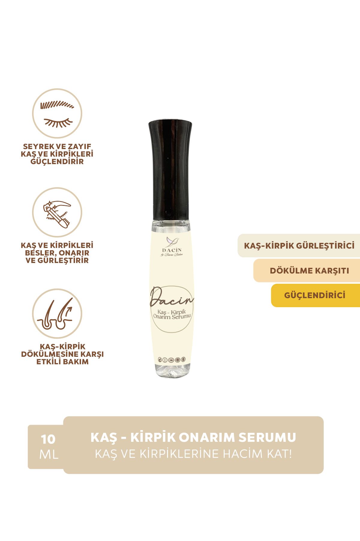 Dacin by Büşra Bakan %100 Doğal Kaş Kirpik Serumu | Besleyici, Güçlendirici ve Gürleştirici Bakım - 10 ml