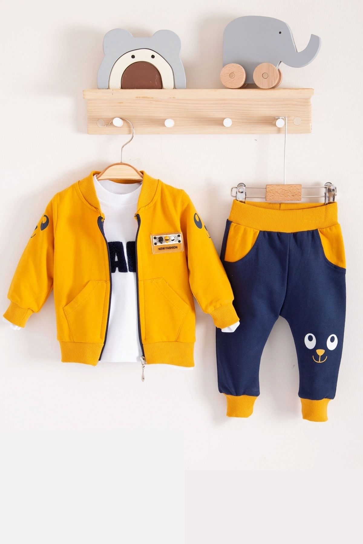 CNDR 3-18 Ay Erkek Bebek Takımı New Fashıon Hırkalı 3'lü Sarı