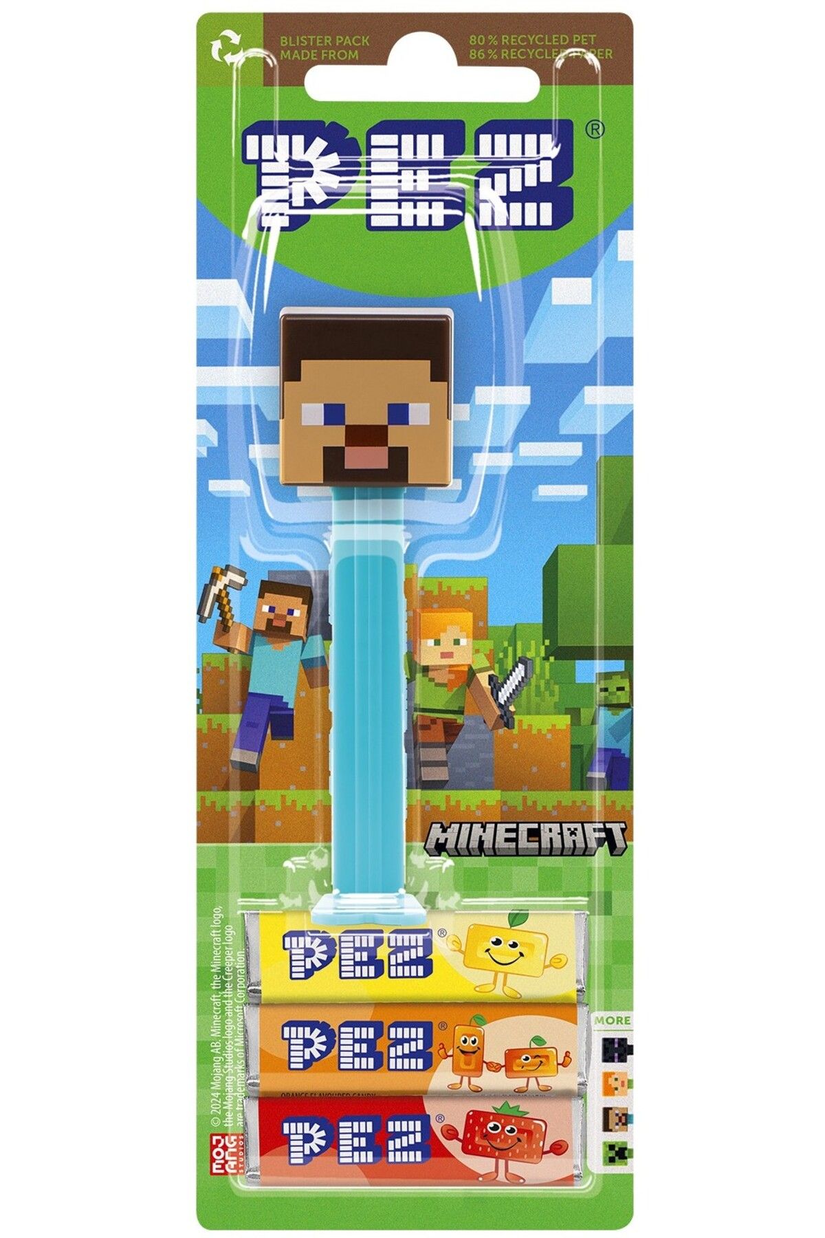 Pez Minecraft Steve Dispenser + 3 Şeker