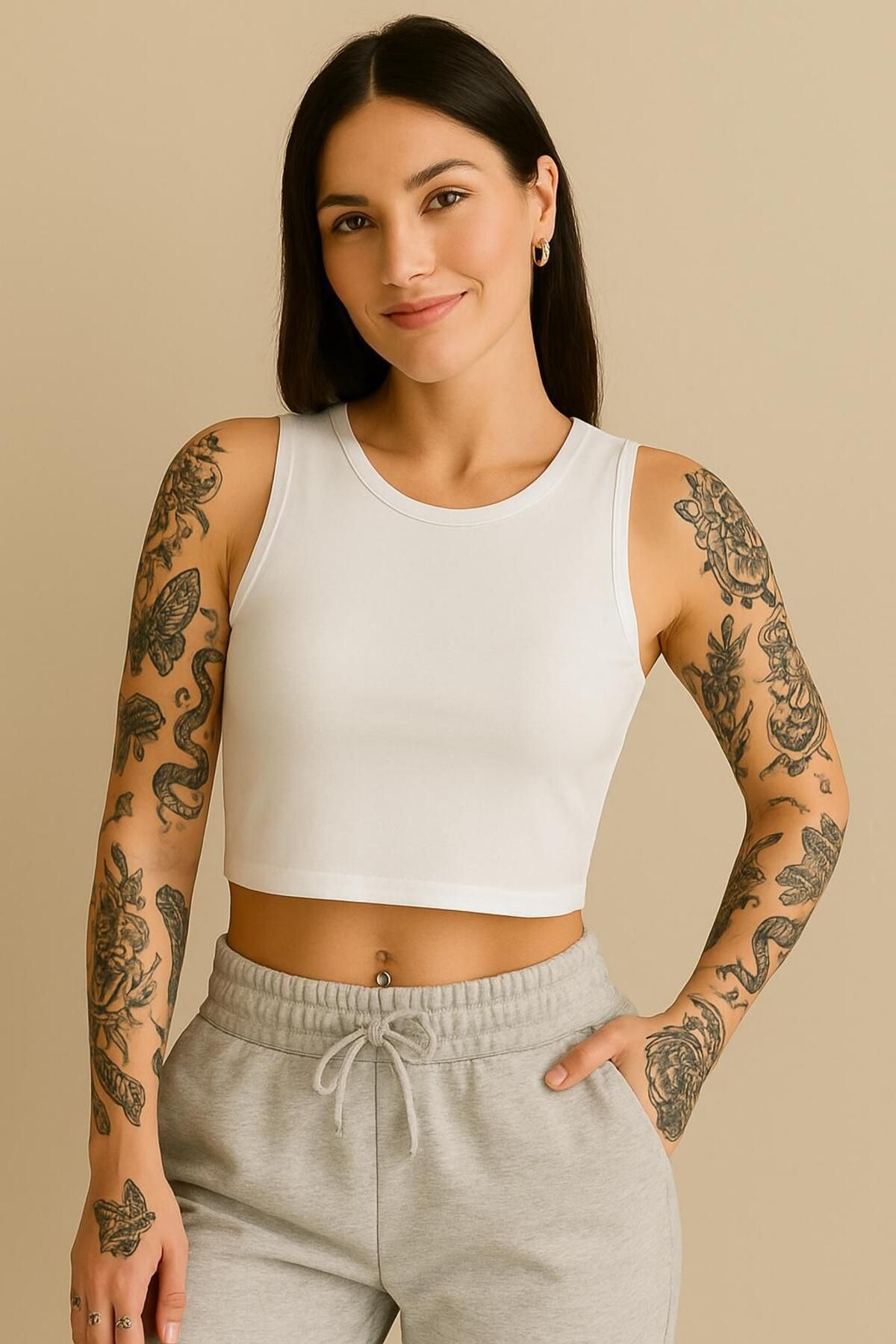 MODA Kadın Siyah Basic Fit Crop Top