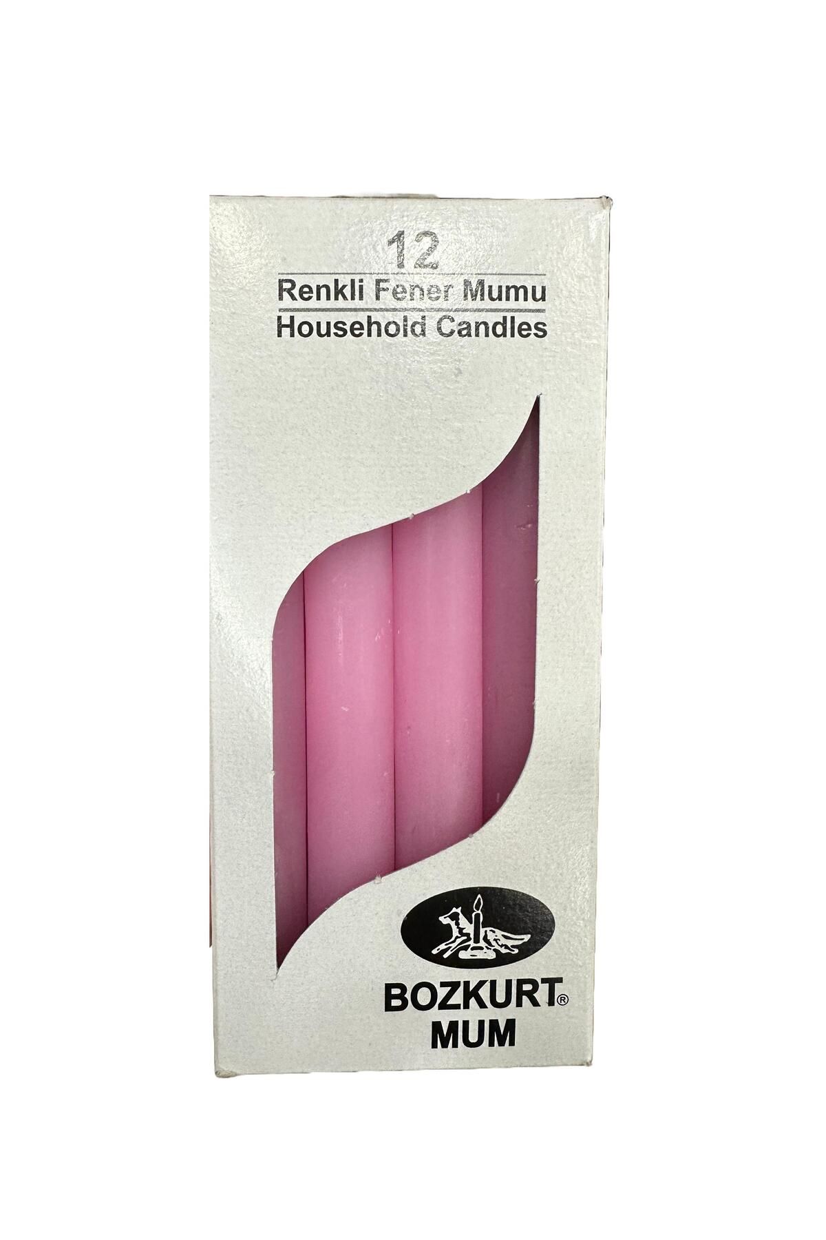 Bozkurt Mum Bozkurt Konik Şamdan Mum Fener Mumu - Pembe - 14 Cm. - 12 Adetlik Paket