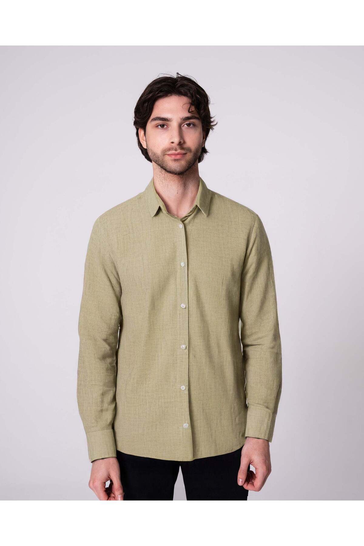 CRAFTLABEL Yeni Sezon Uzun Kollu Erkek %100 Keten Gömlek Slim Fit