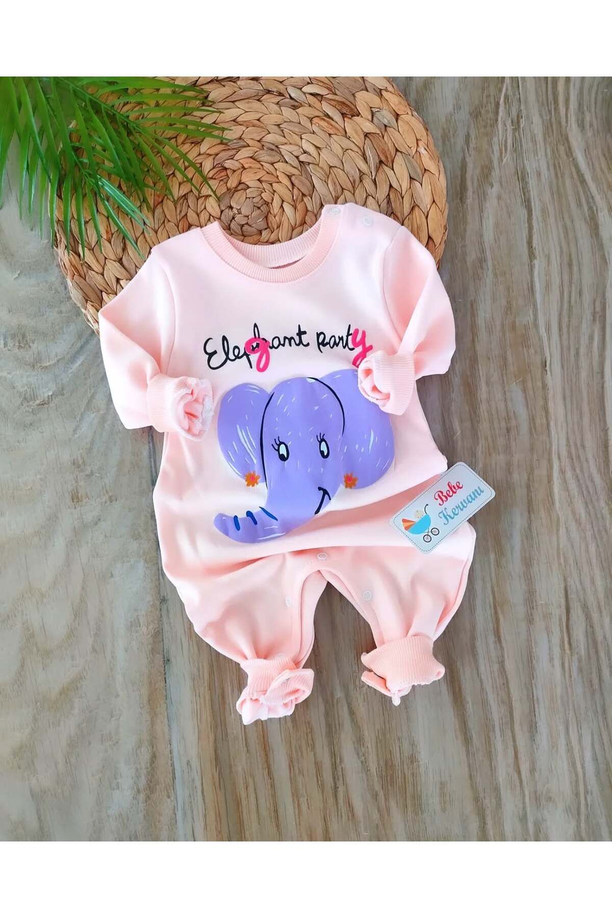 bebe kervanı Kız Bebek Pembe Filli %100 Pamuklu Tulum BBK5844