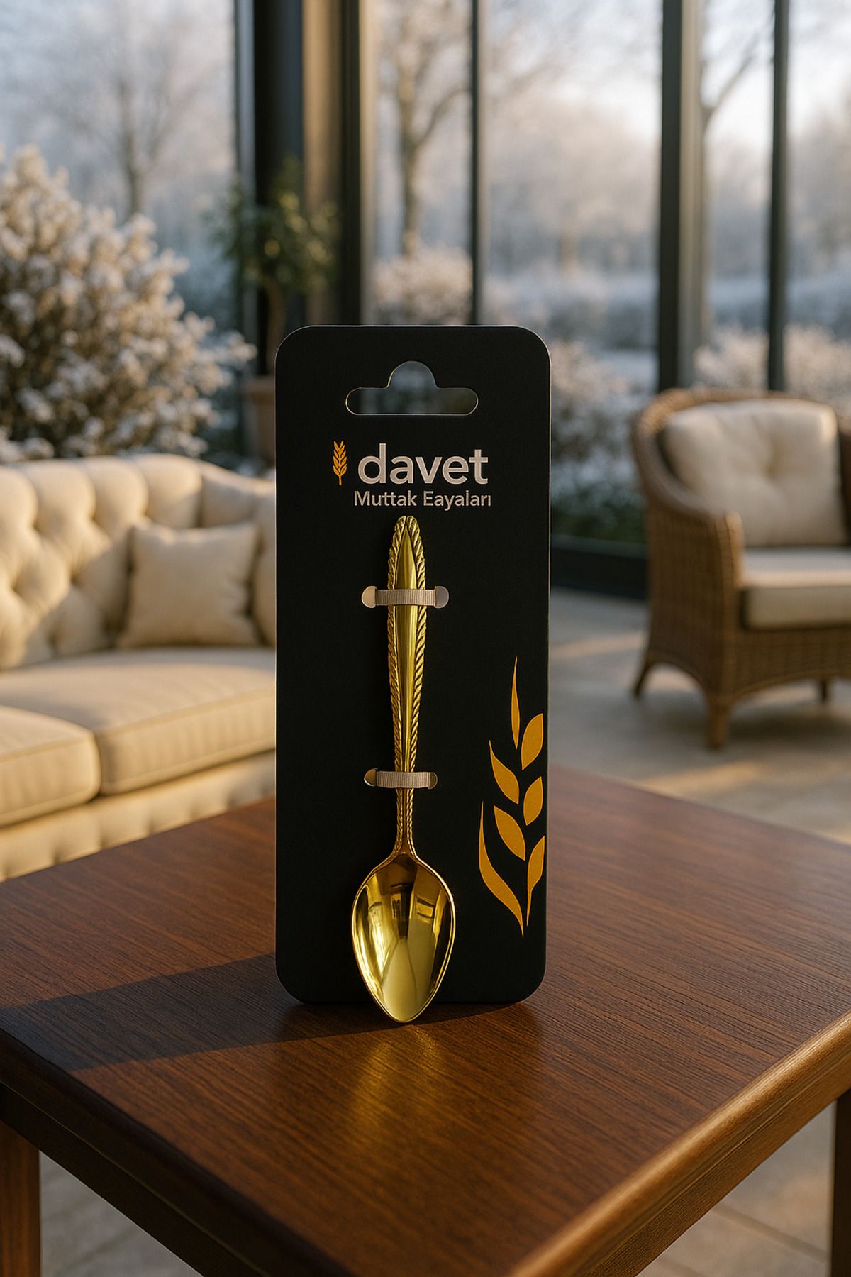 Davet 6 Adet Nakış Gold Çay Kaşığı- Paslanmaz Çelik Çay Kaşığı