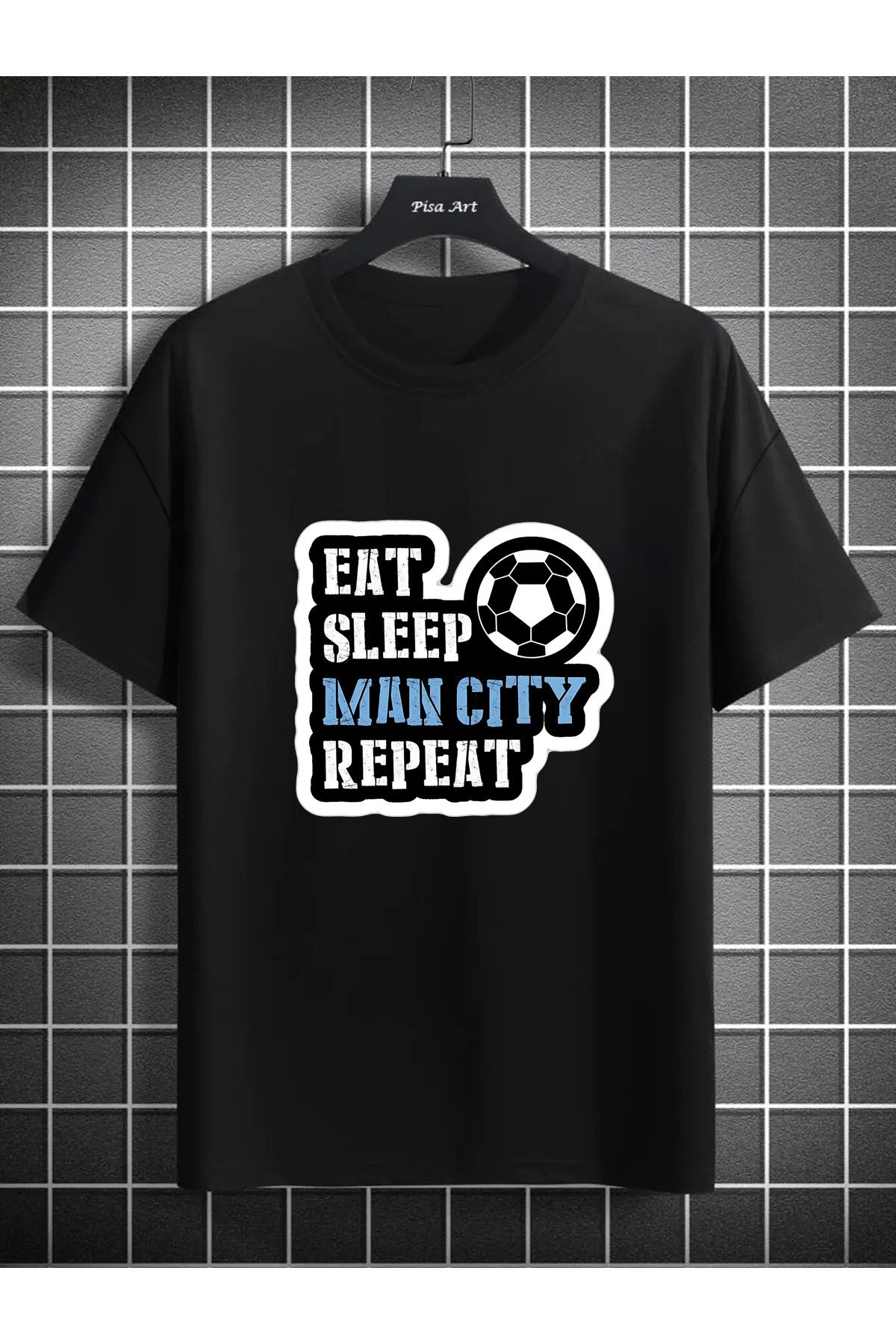 Pisa Art Man Blue Eat Sleep Repeat Özel Tasarım Unisex Taraftar T-Shirt