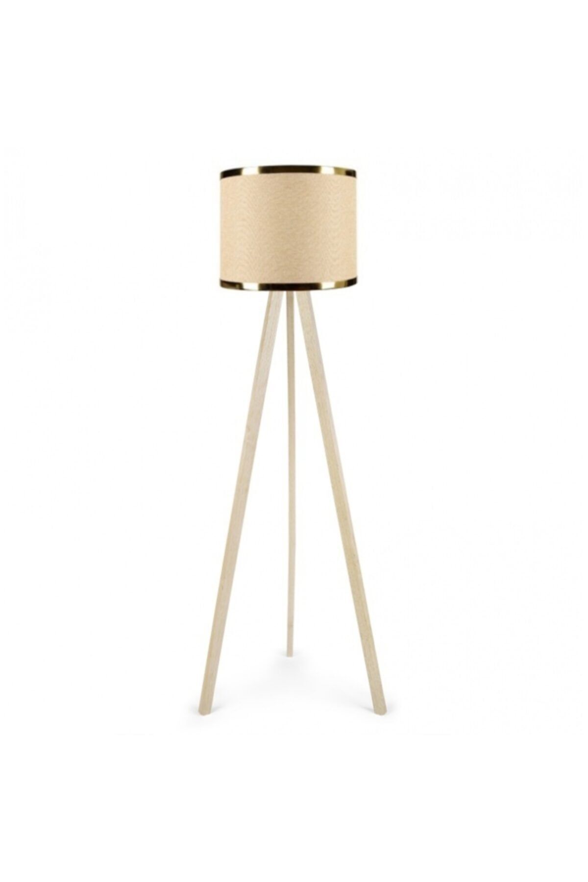 SerenityHaven Artgift Ahşap Üç Ayaklı Tripod Lambader Kumbeji Kumaş Aag-1737