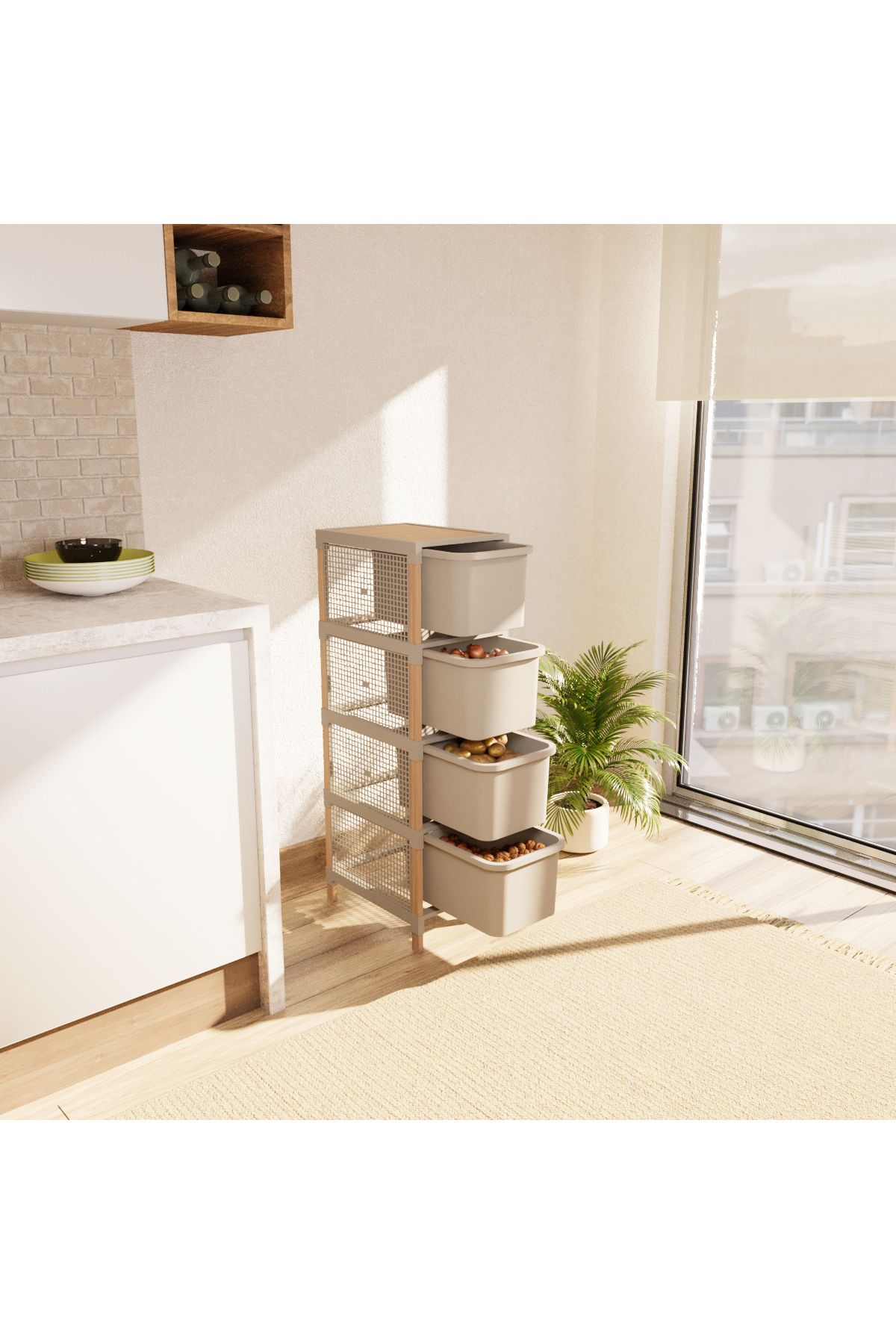 FixWood Ahşap 4 Katlı Fonksiyonel Çekmece Organizer Fix-2009 60 lt Çok Amaçlı Çekmeceli Dolap