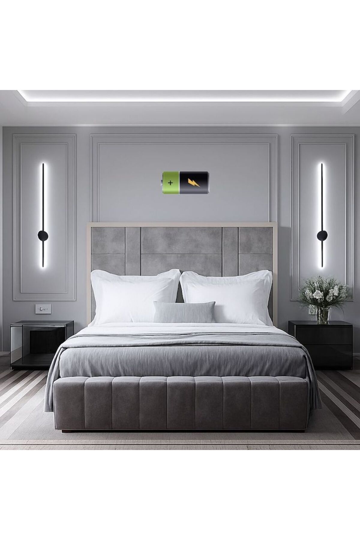 SerenityHaven Modern Dekoratif Beyaz Işık Pilli Led Duvar Aplik 70 Cm Siyah ( 1 Adet )