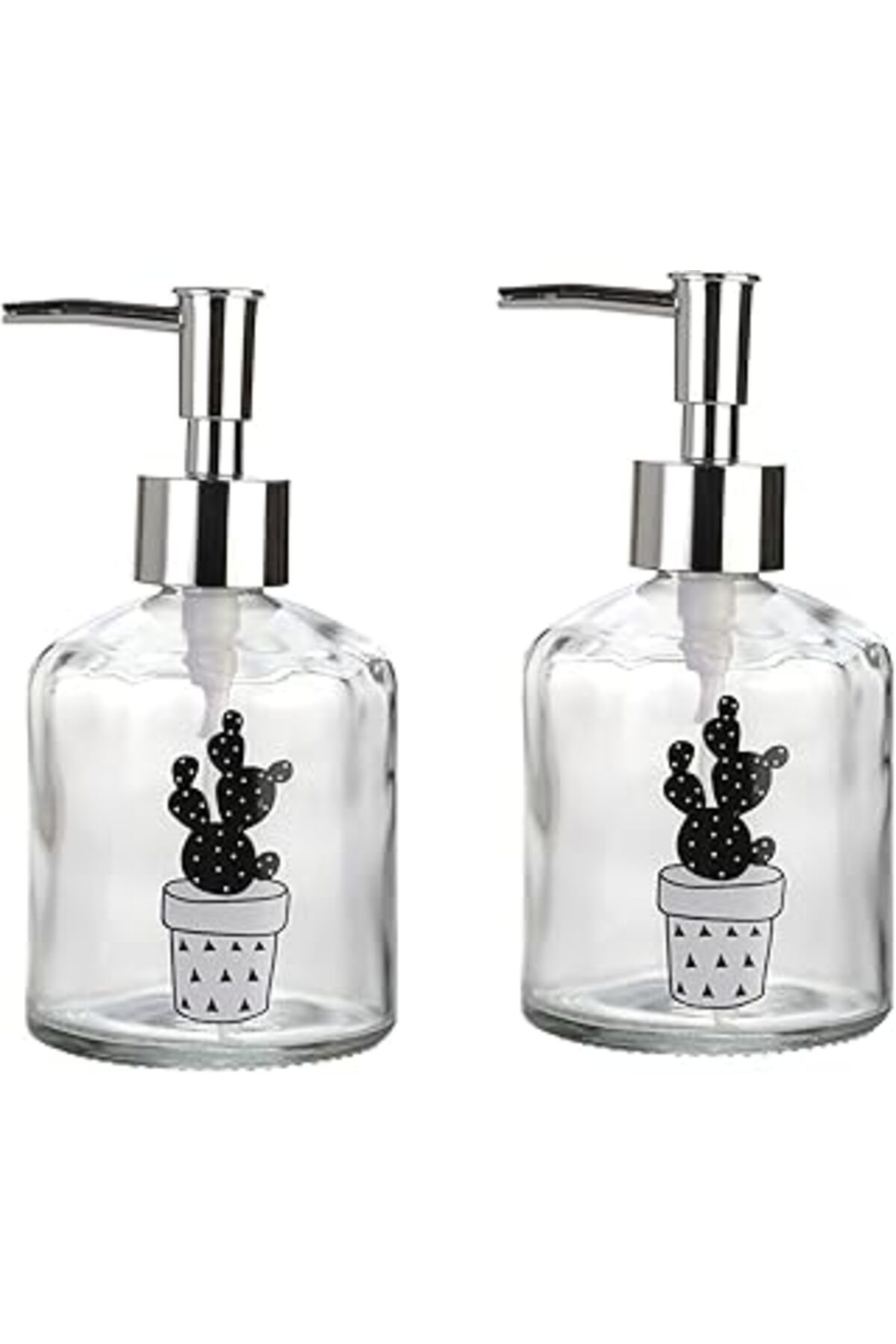 Mu Art Ahşap Bosphorus Homi Banyo Seti Cam Sivi Sabunluk 2 Adet,kaktüs 2 Desen 300ml 7,6x15,5cm