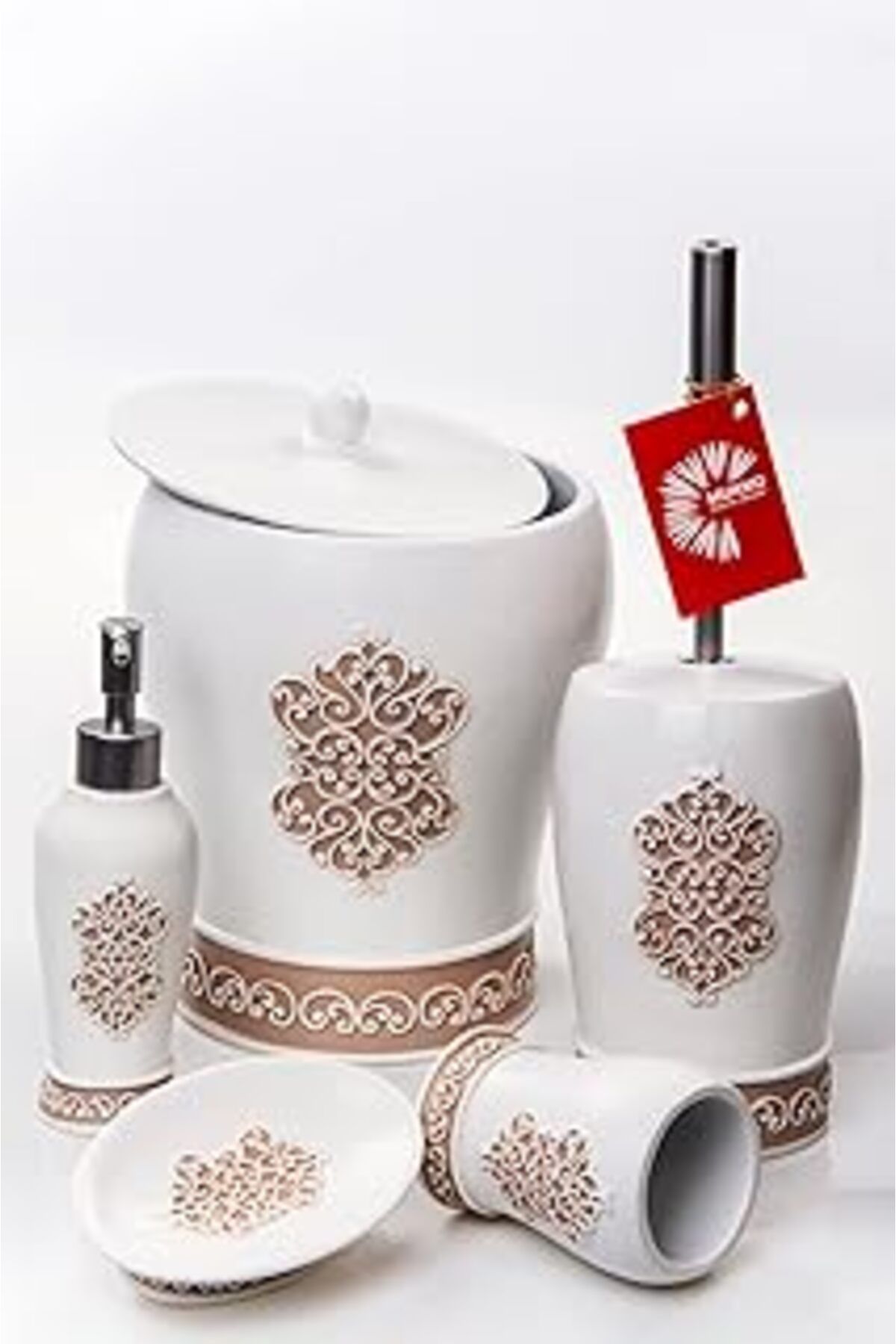 Mu Art Ahşap Mukko Home Polyester 5 Parça Banyo Seti/saray Kahve