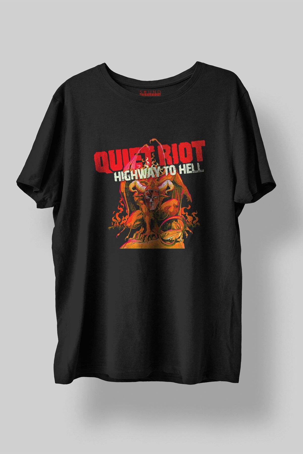 Sound Gorgeous Quiet Riot Baskılı Regular Fit Unisex Siyah T-Shirt %100 Pamuk No:450