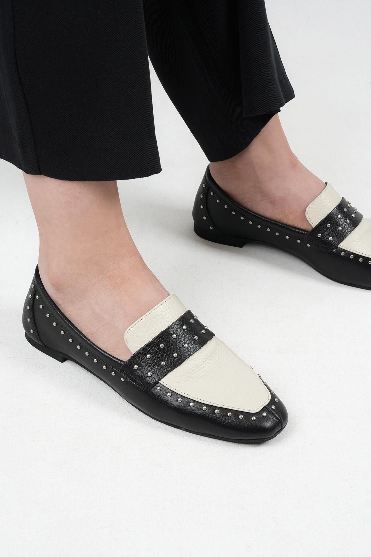 Stilbagshoes SABİNA PİM TROK DETAYLI HAKİKİ DERİ KADIN BABET SİYAH