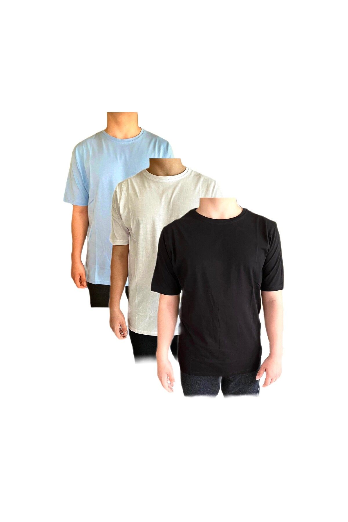 Eslem Clothes Unisex 3'lü Paket Siyah Beyaz Mavi Oversize T-shirt