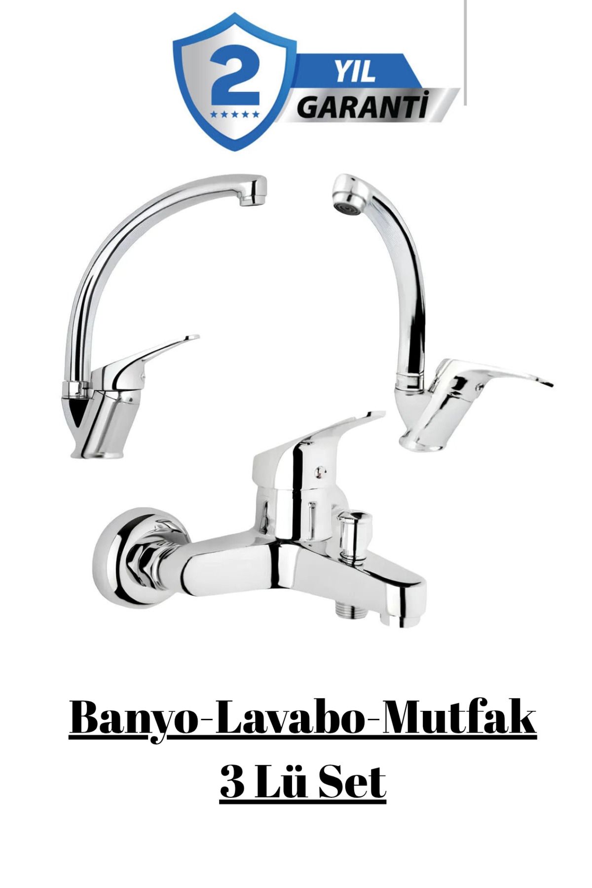 JustBS Batarya Seti Krom Gümüş 3'lü Set Banyo Bataryası - Lavabo Bataryası - Eviye Bataryası Set