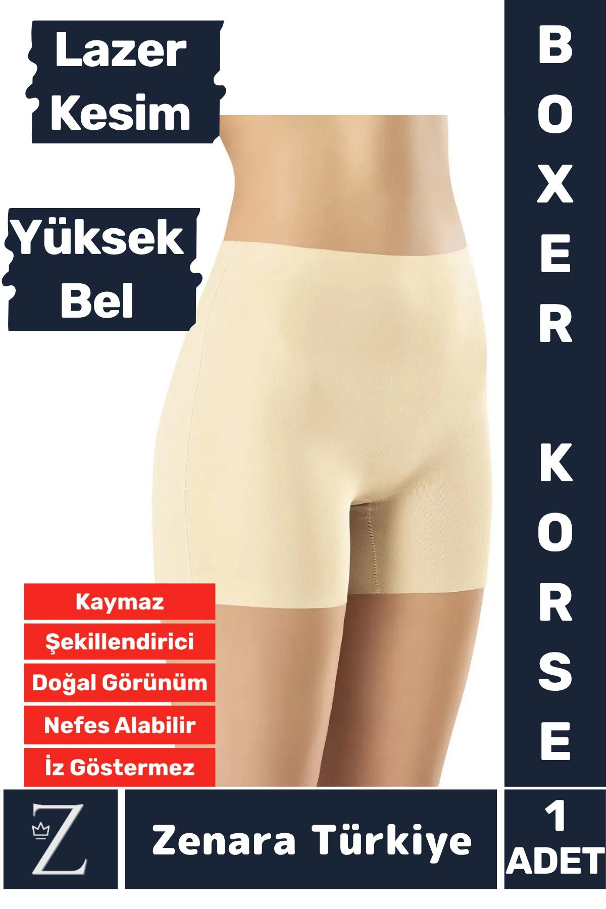 Zenara İç Göstermez Kaymaz Vücut Şekillendiren Sıkılaştıran Toparlayan LAZER KESİM Yüksek Bel Boxer Korse
