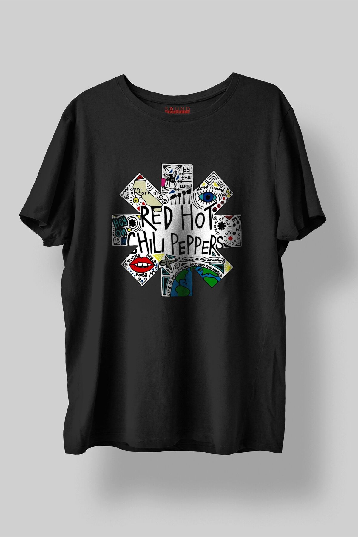 Sound Gorgeous Red Hot Chili Peppers Baskılı Regular Fit Unisex Siyah T-Shirt %100 Pamuk No:467