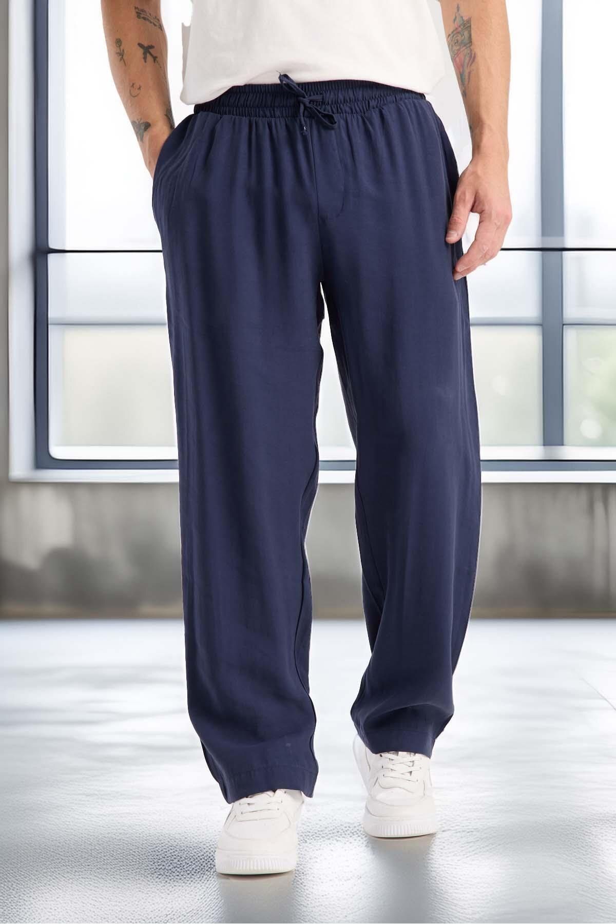 Valiberta Modal Kumaş Rahat Kalıp Düz Paça Jogger Erkek Pantolon - Lacivert