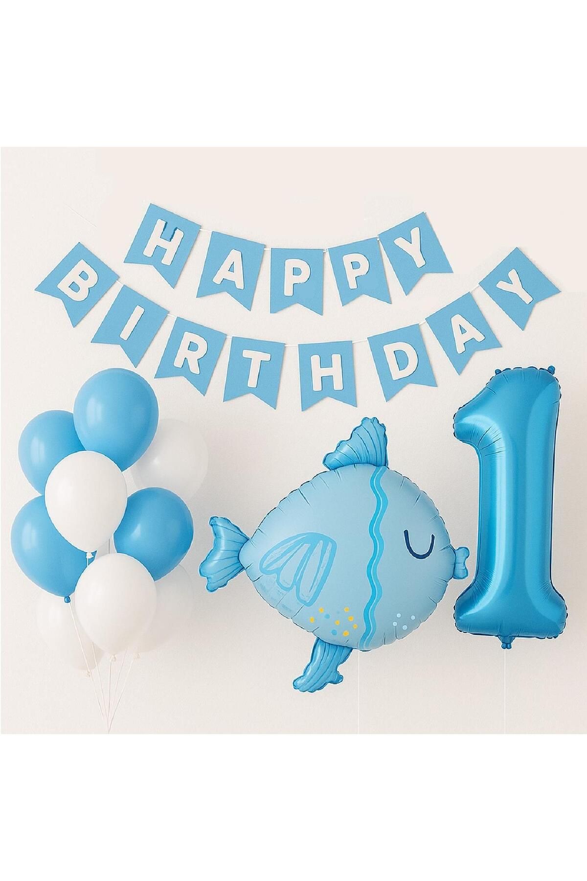 TATLI GÜNLER 1 Yaş Erkek Bebek Mavi Doğum Günü Süsleme Seti Folyo Balon seti