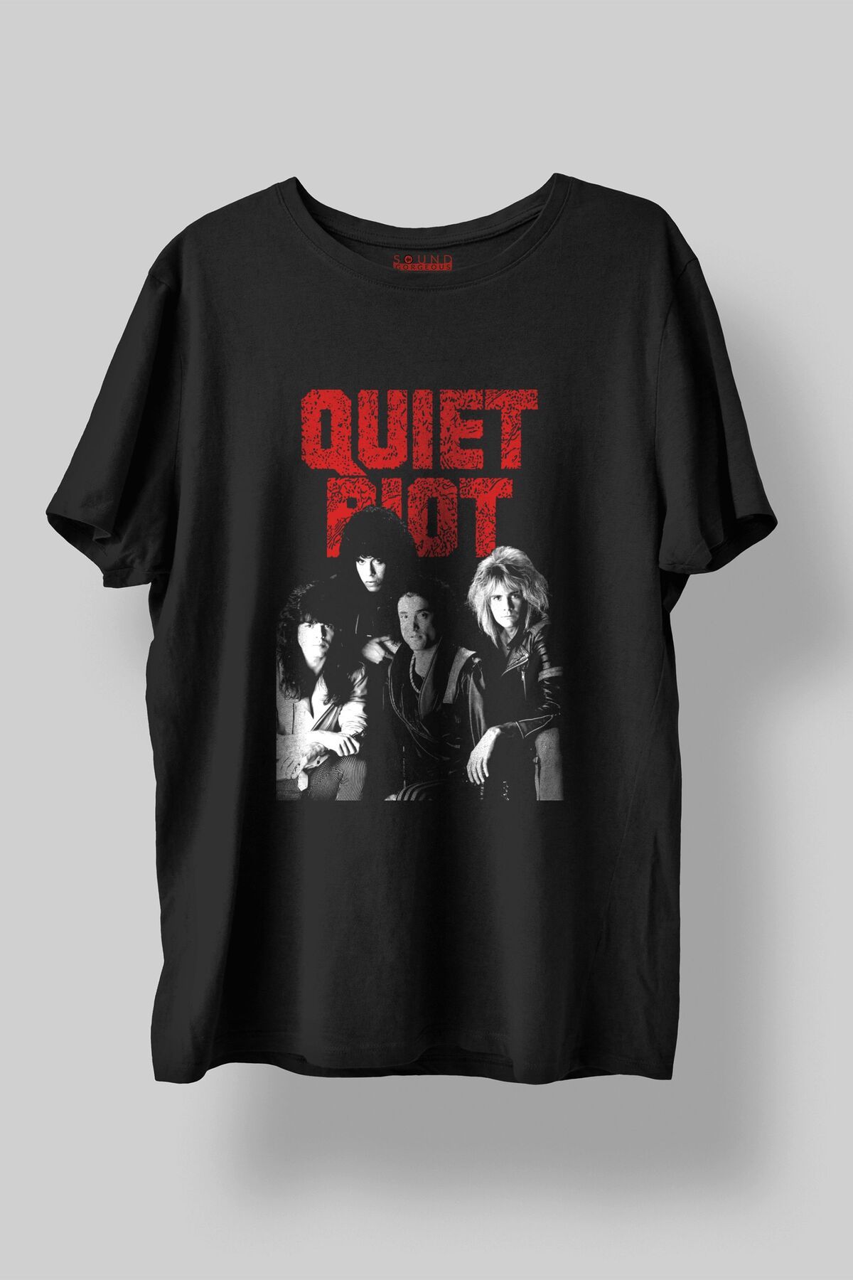 Sound Gorgeous Quiet Riot Baskılı Regular Fit Unisex Siyah T-Shirt %100 Pamuk No:451