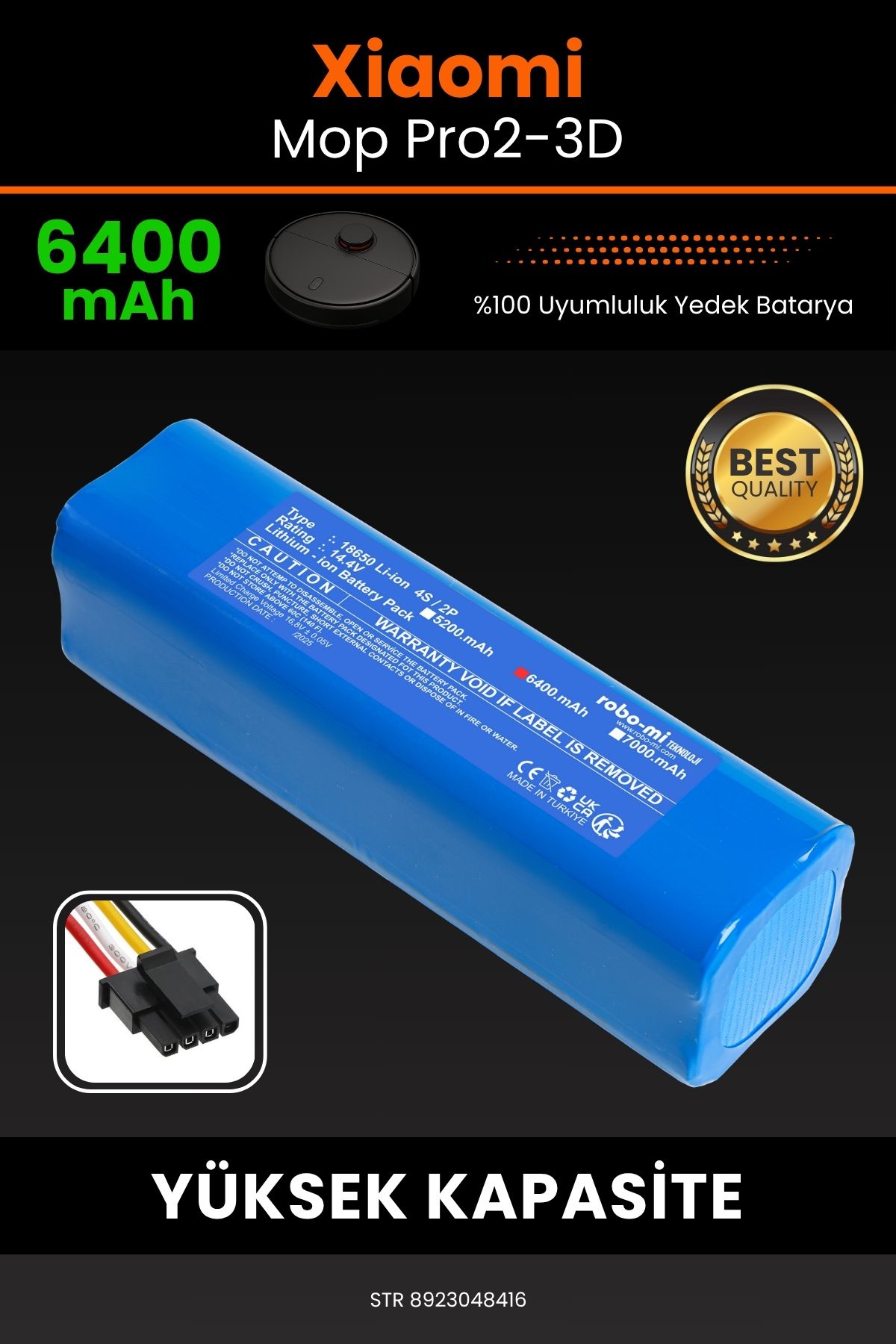 robo-mi Xiaomi Mop Pro2-3D 6400mAh Robot Süpürge Bataryası - Koruma Katmanlı Batarya Teknolojisi