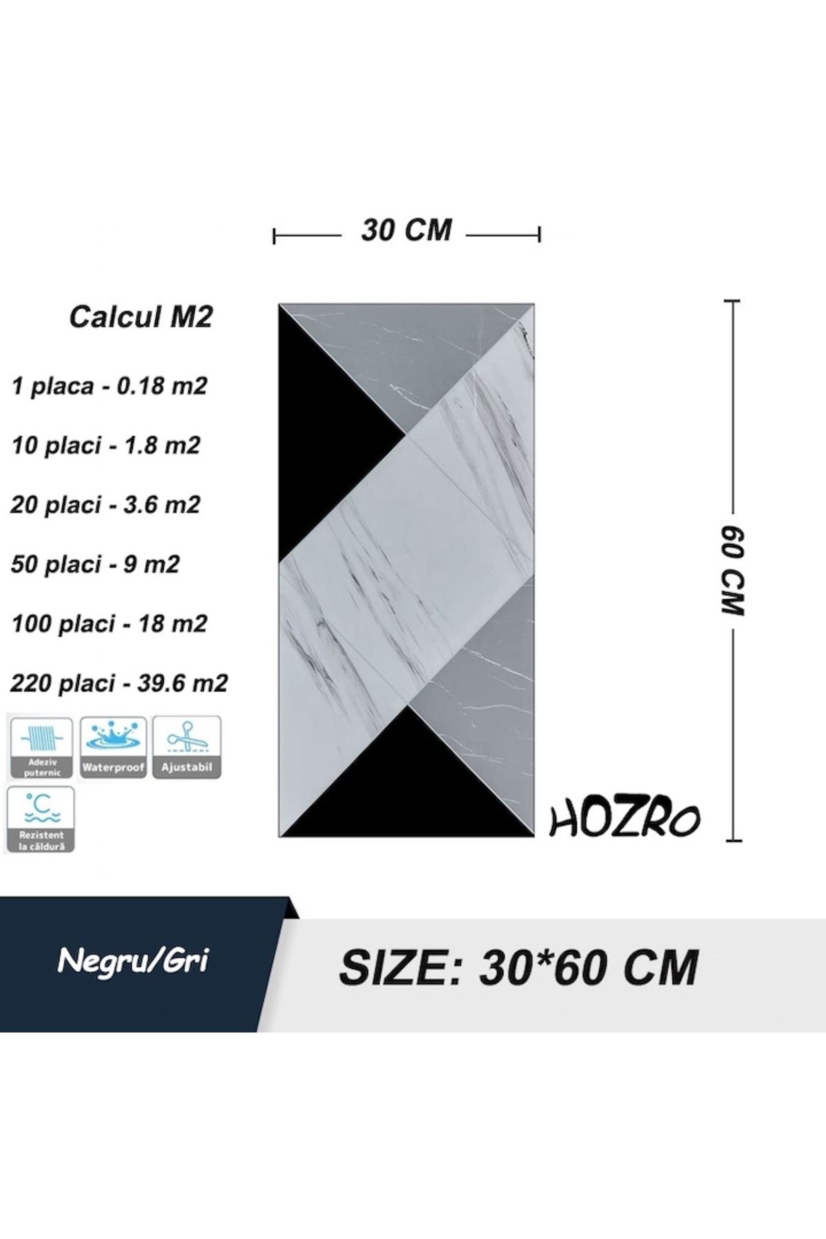 HOZRO-Set of 220 x HOZRO self-adhesive marble imitation tiles, abstract pattern, for walls 3