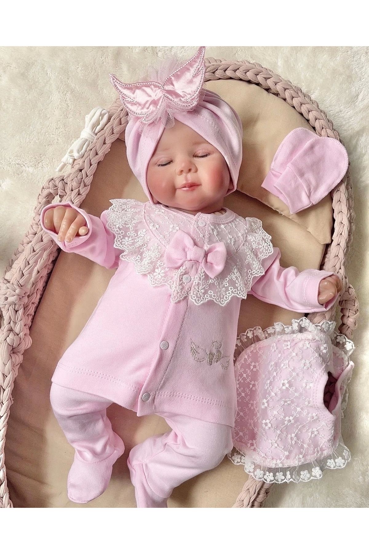CNDR Melek Kanatlı 5'li Kız Bebek Hastane Çıkış Seti Pembe