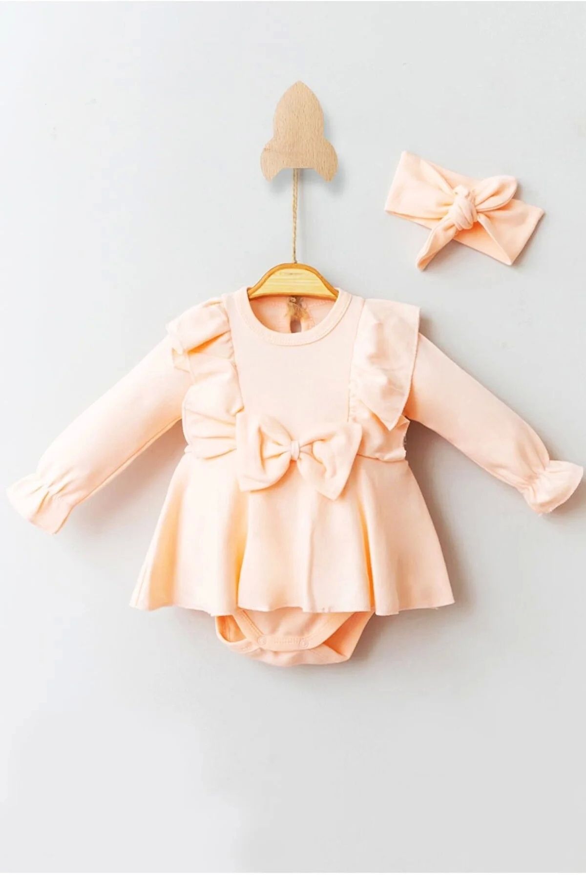 CNDR 3-12 Ay Fiyonklu Kız Bebek Romper Somon