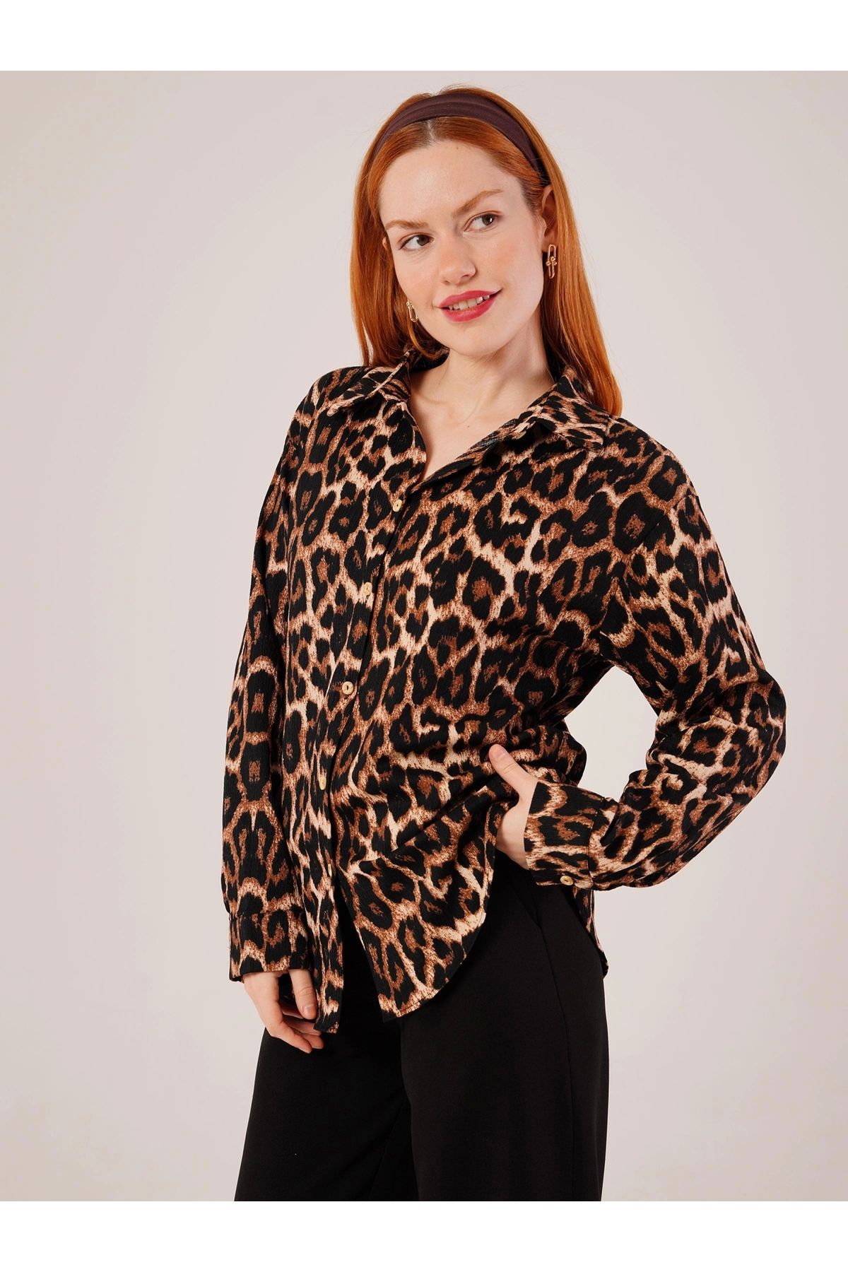POLEXP Leopar Desenli Rahat FitGömlek