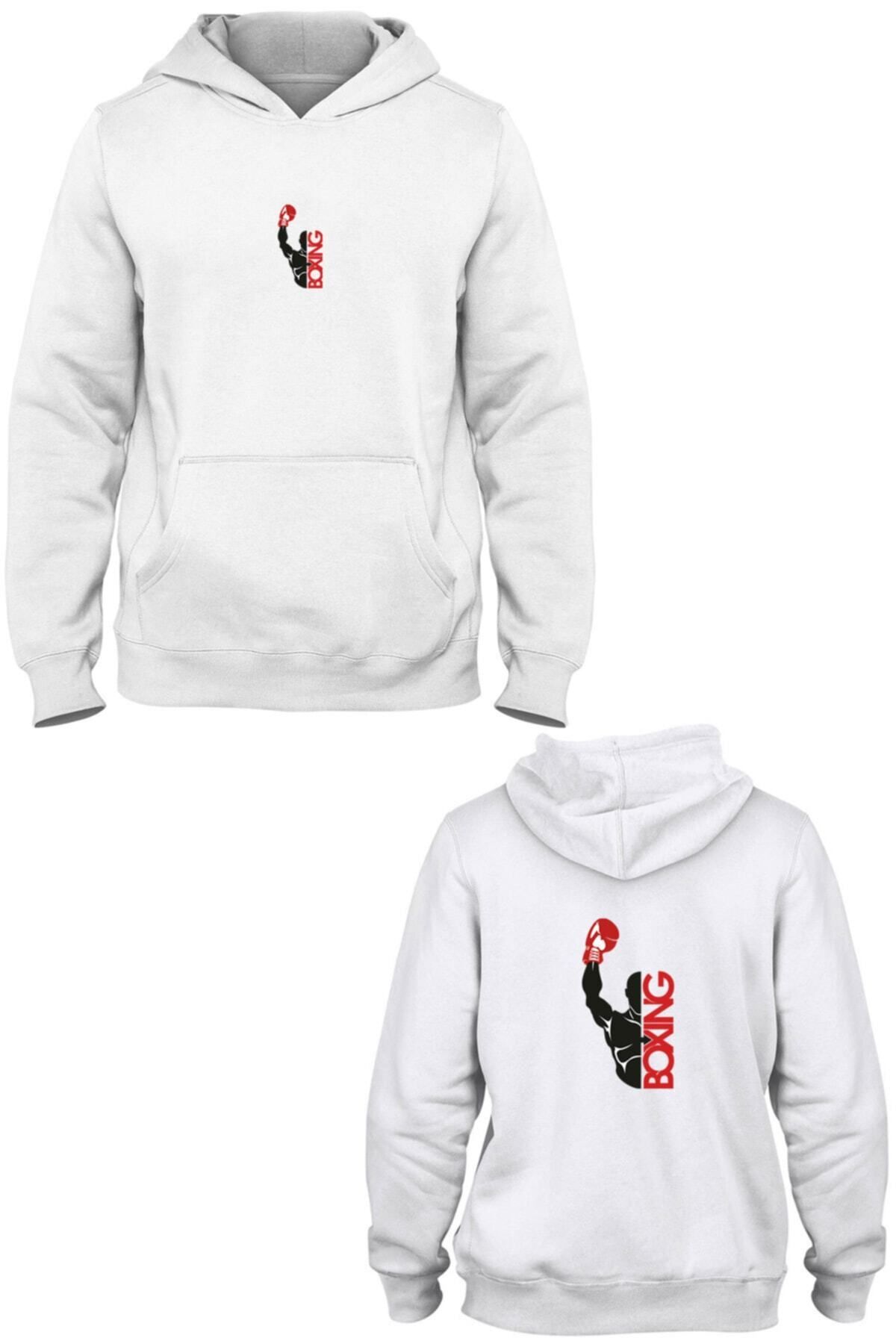 Pisa Art Boxing Ön Arka Baskılı Kanguru Cepli Kapşonlu Sweatshirt Bll2119