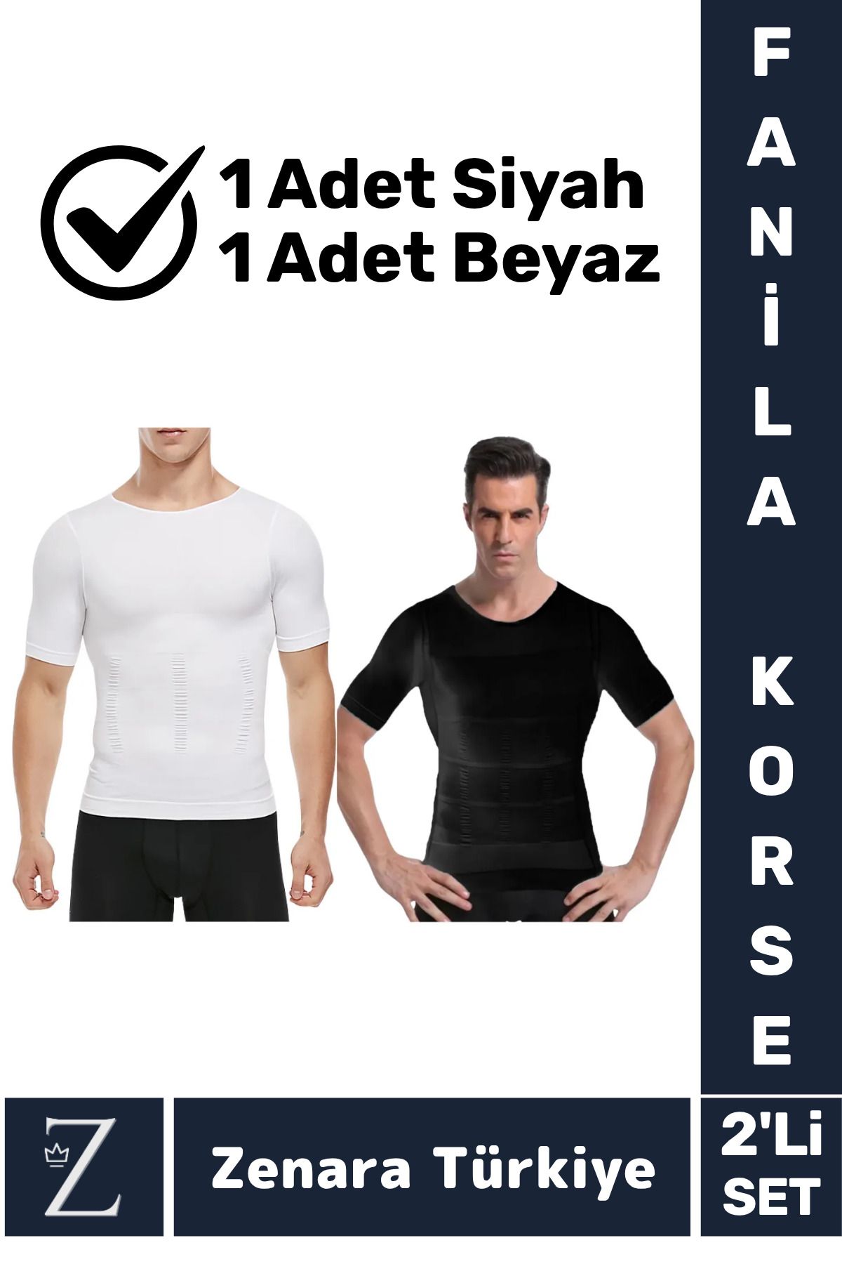 Zenara Jinekomasti Dik Duruş Göğüs Göbek Toparlayan Sıkılaştıran Ultra Esnek Erkek Fanila Korse 2'Li SET