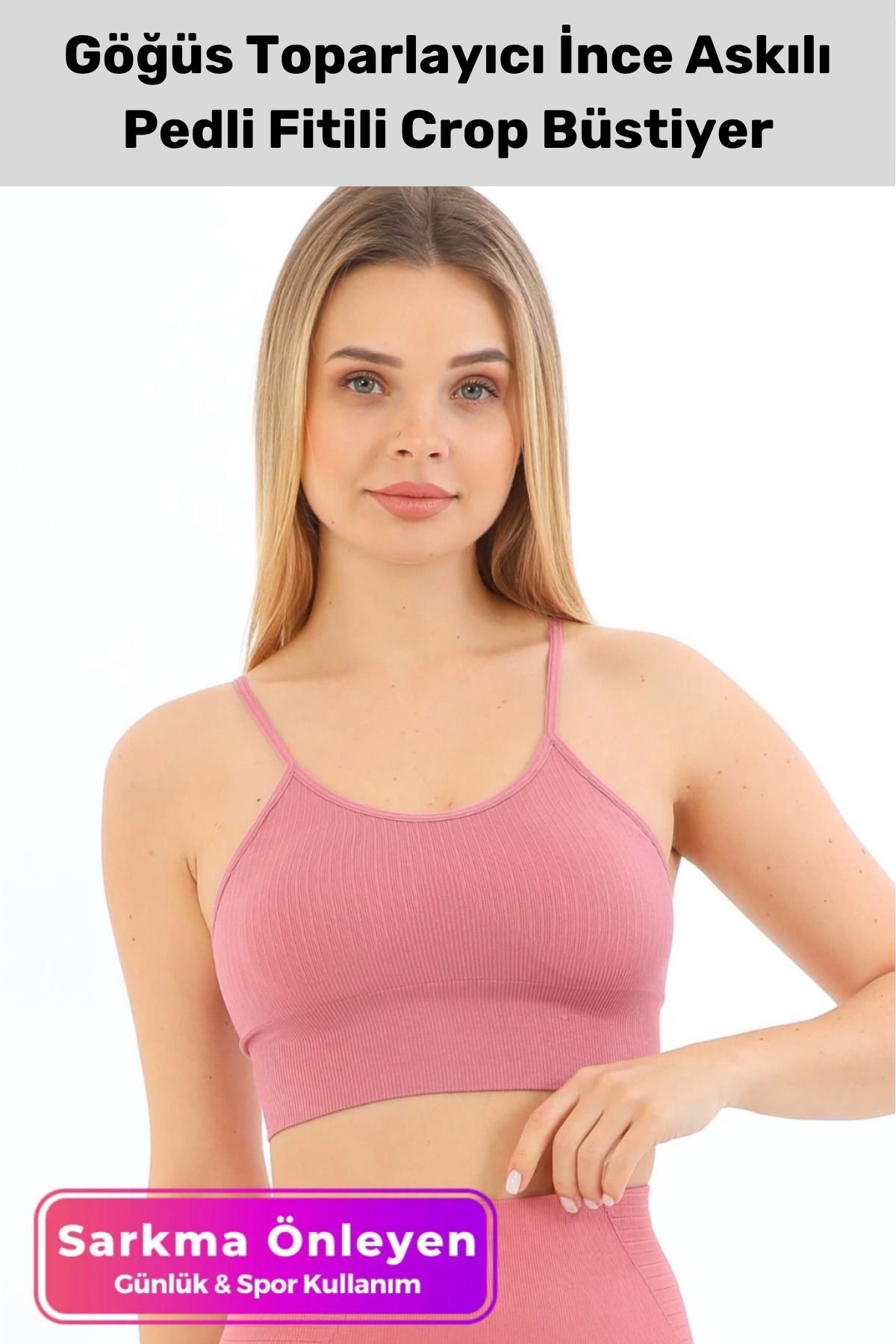 PeraNova Premium Göğüs Toparlayıcı Sarkma Önleyen Spor Günlük İnce Askılı Pedli Fitilli Crop Büstiyer