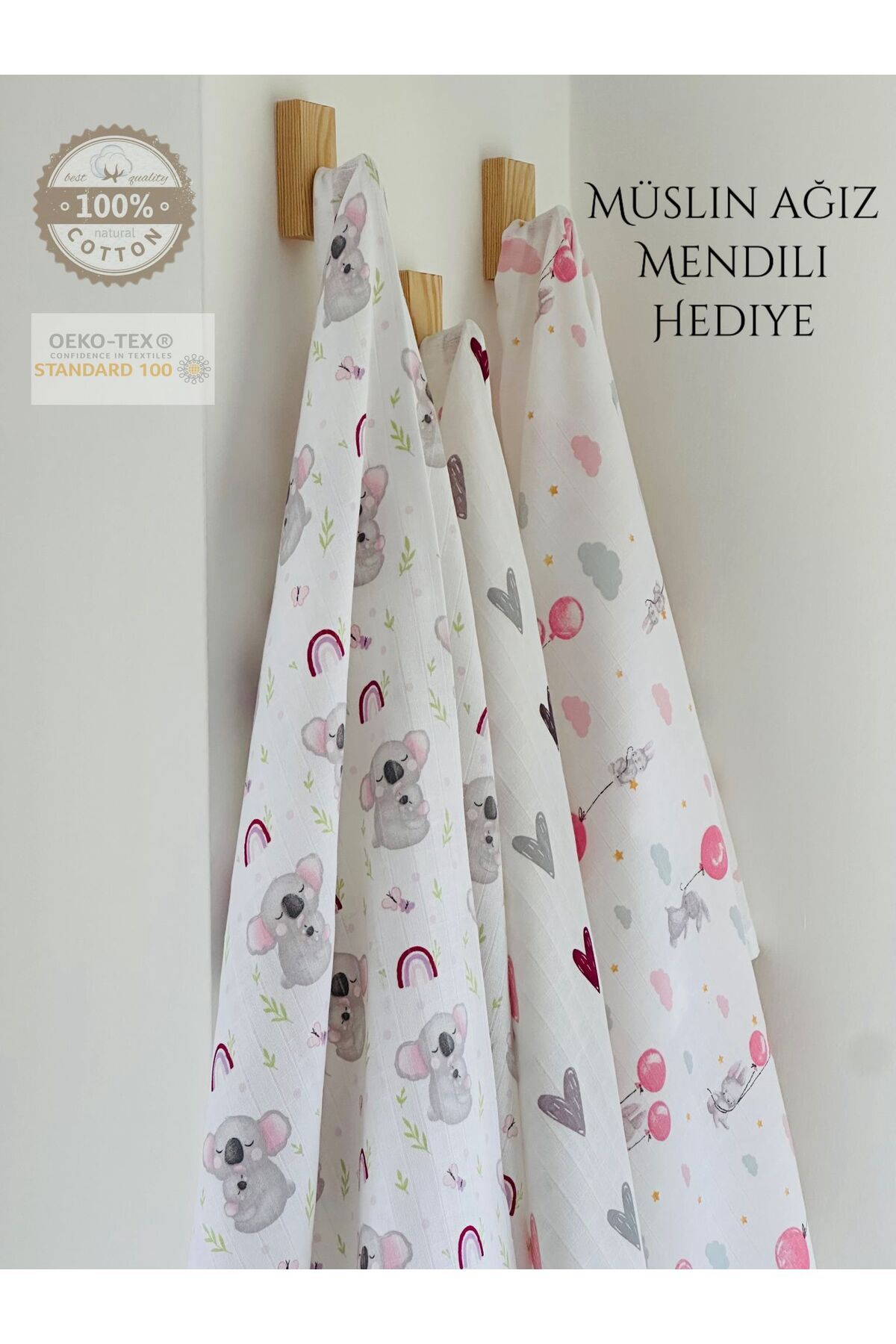 Fulya Tuhafiye %100 Pamuk 3'lü Müslin Bebek Battaniye Seti Oeko-tex Sertifikalı Müslin örtü 80 X 90 cm