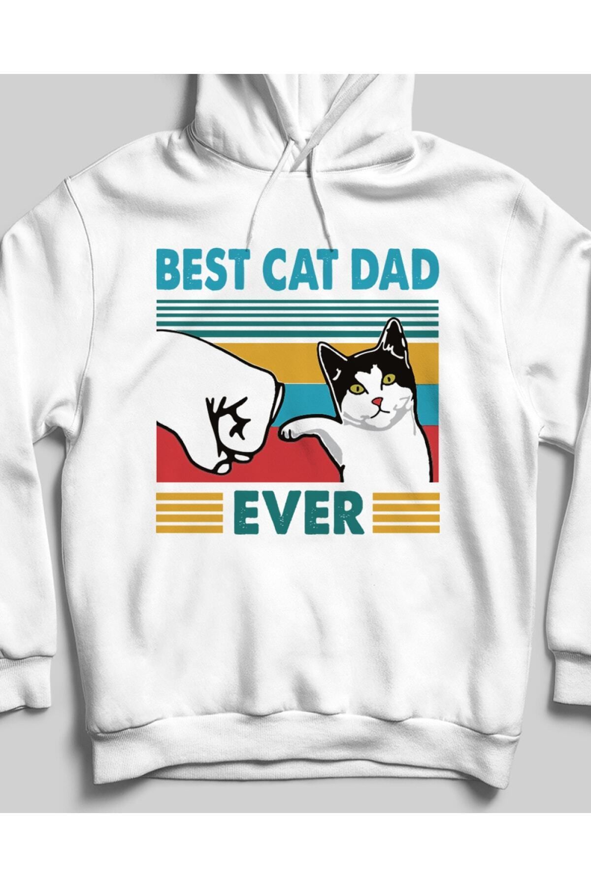 Pisa Art Erkek Beyaz Best Cat Dad Cepsiz Sweatshirt
