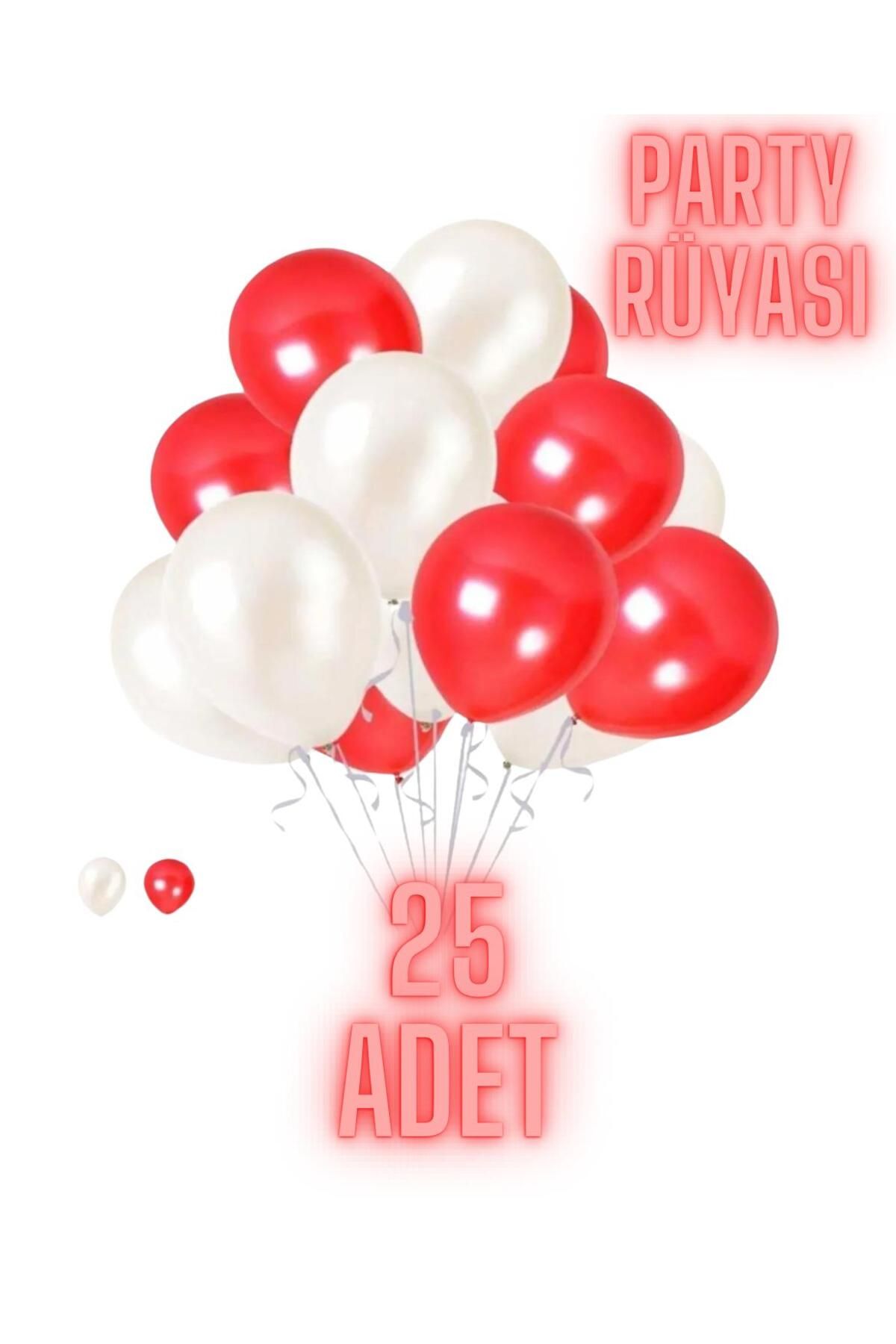 partyrüyası 25 Adet Kırmızı-Beyaz Metalik Balon 12 Inç Metalik Ekstra Parlak Renk
